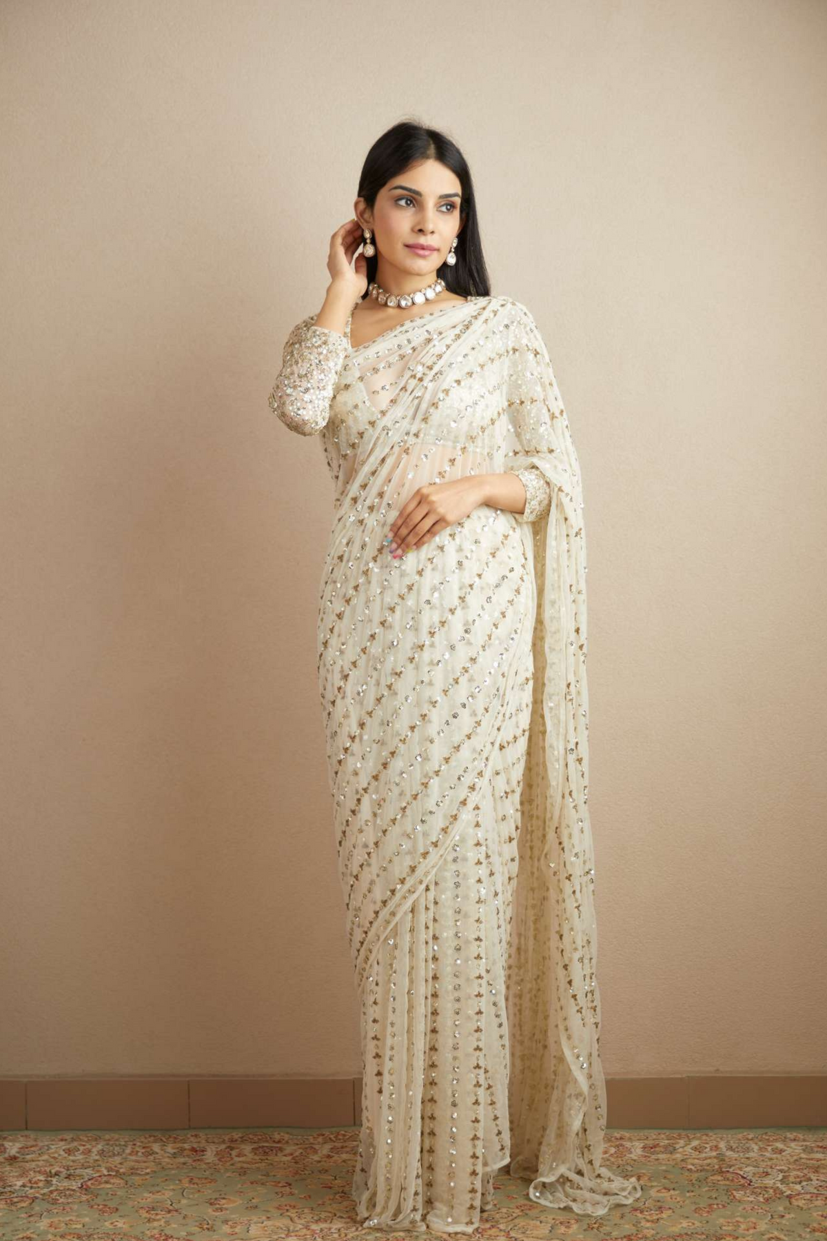 Off White Sequence and Beads Saree