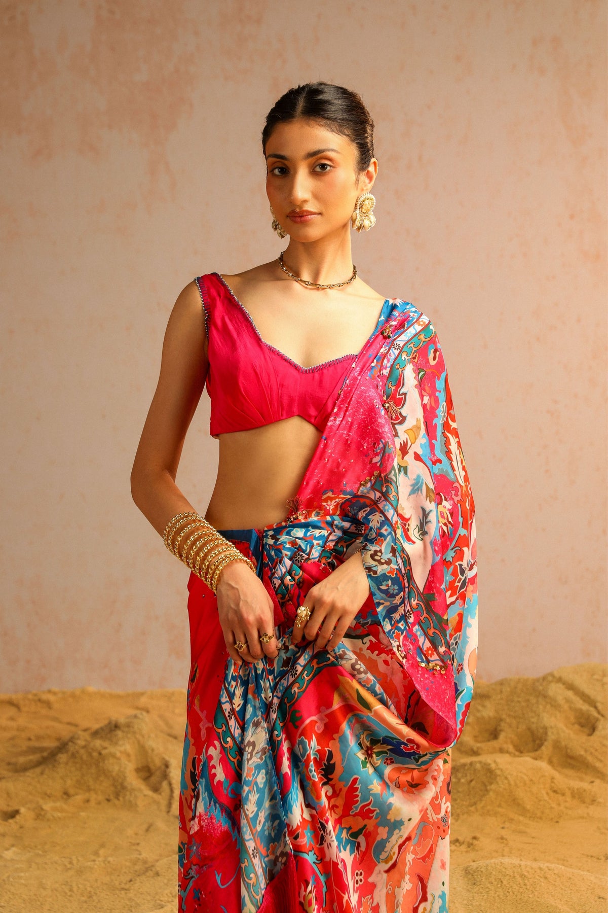 Hot Pink Draped Saree