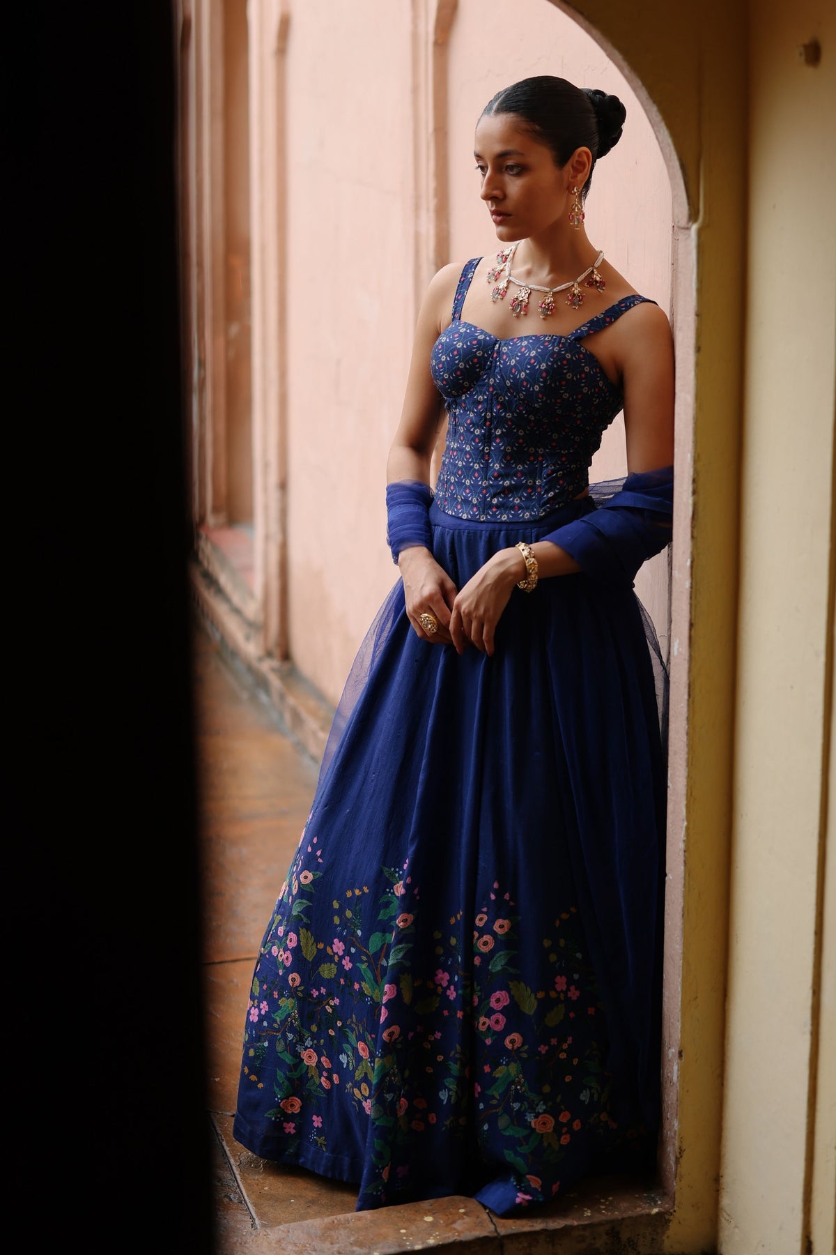 Blue Printed Lehenga Set