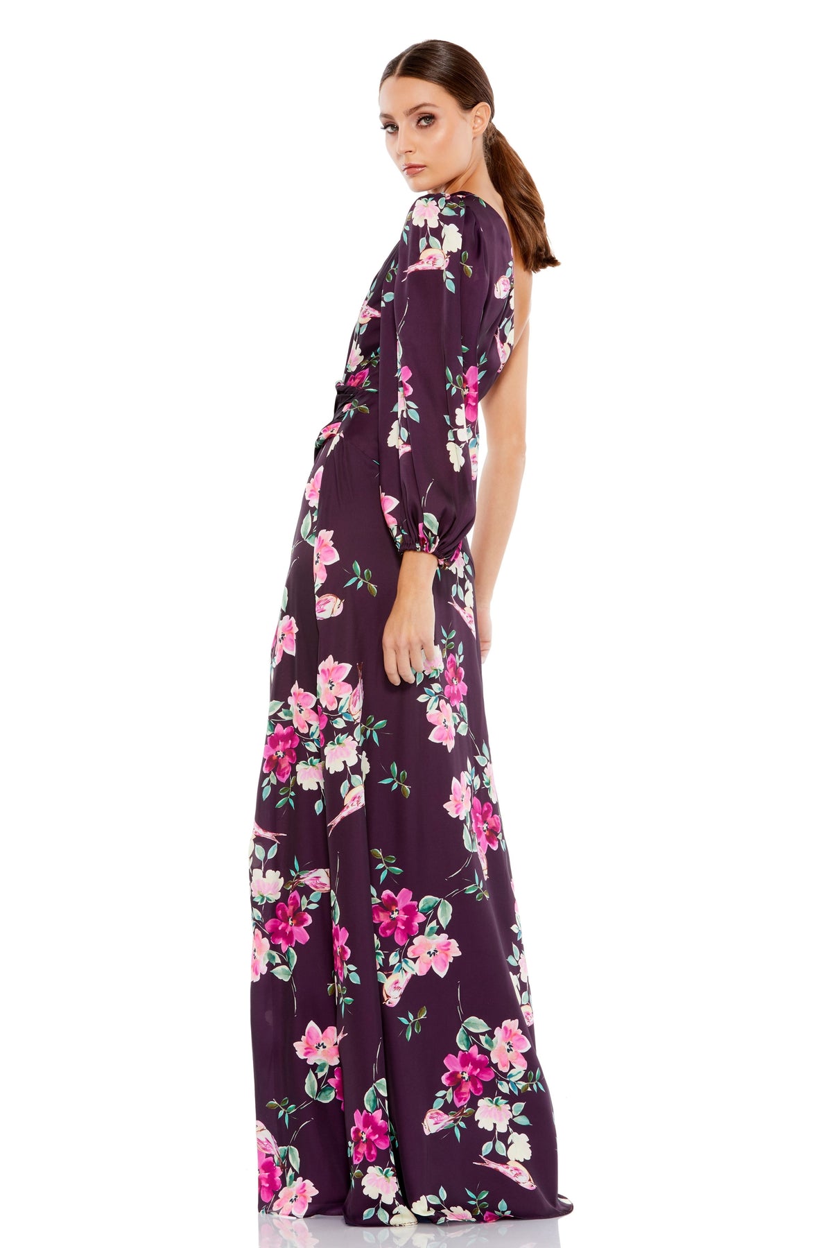 Floral-print One Shoulder Gown