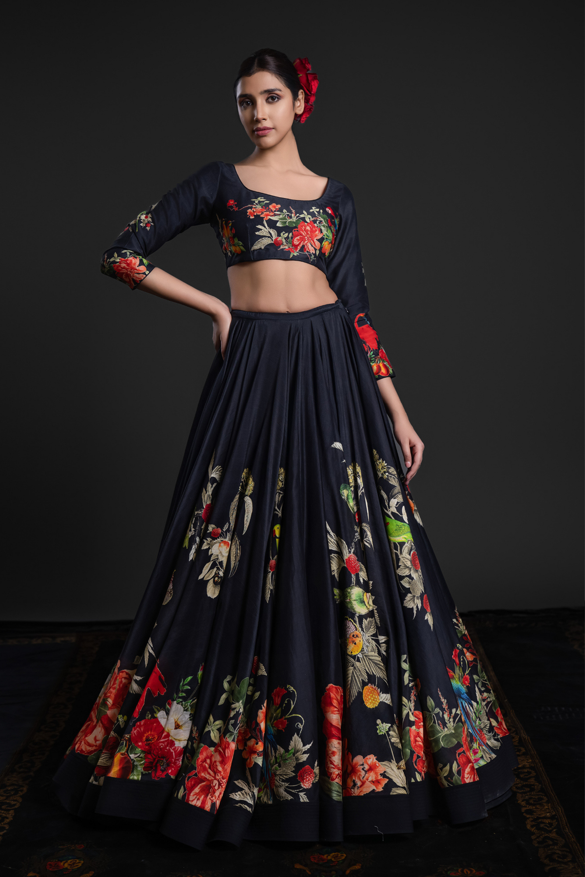 Black Lehenga Set With Embroidery