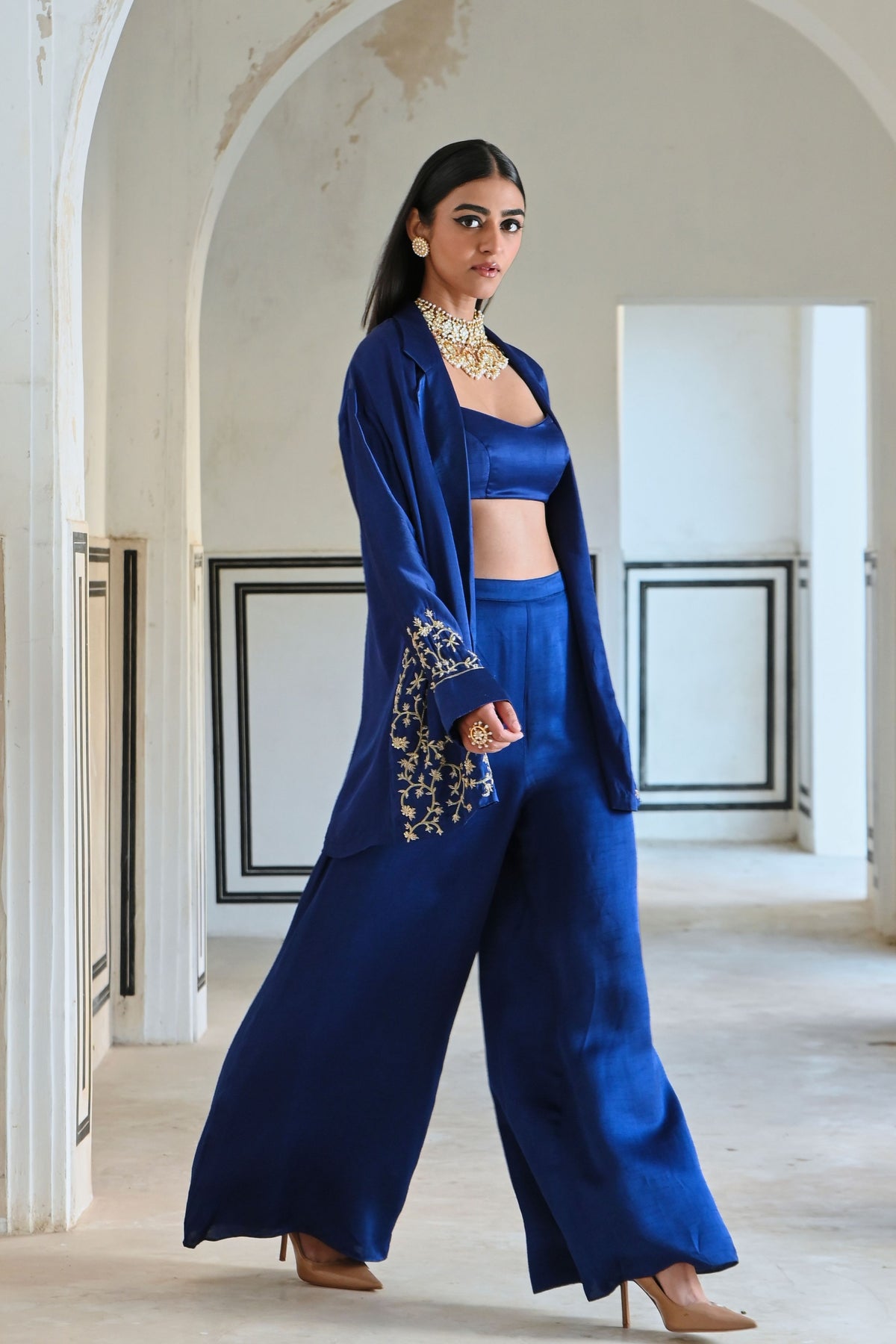 Royal Blue Embroidered Palazzo Set