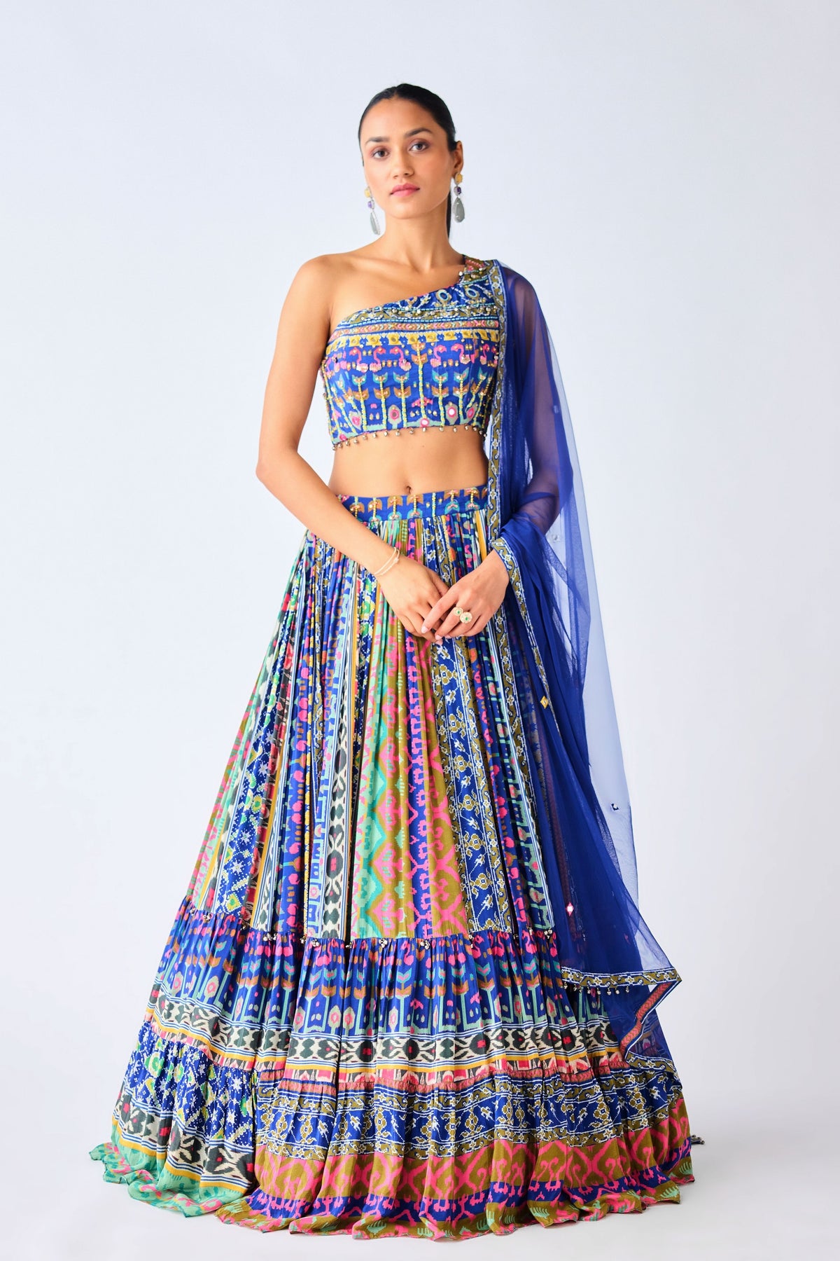 Asymmetric Neckline Lehenga Set