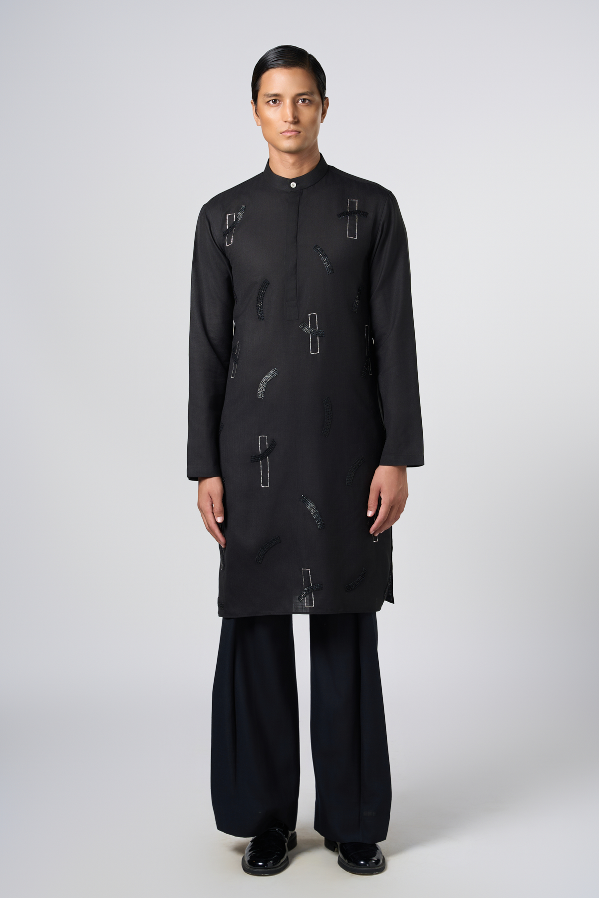 Stucco Embroidered Black Kurta