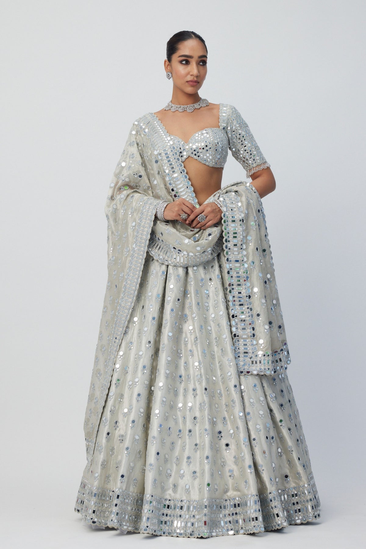 Silver Shimmer Mirror Lehenga Set