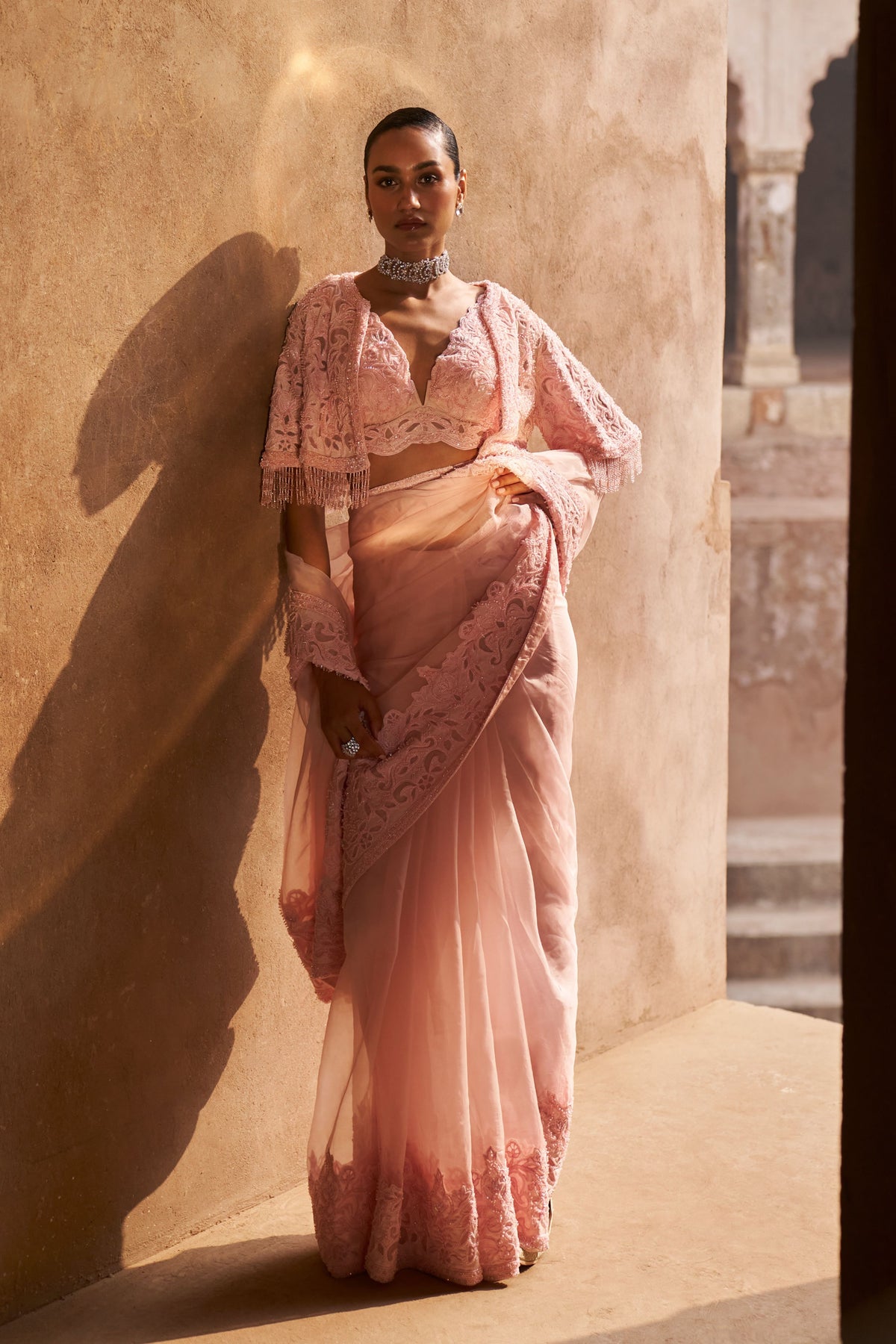 Ethereal Empress Saree With Cape Set