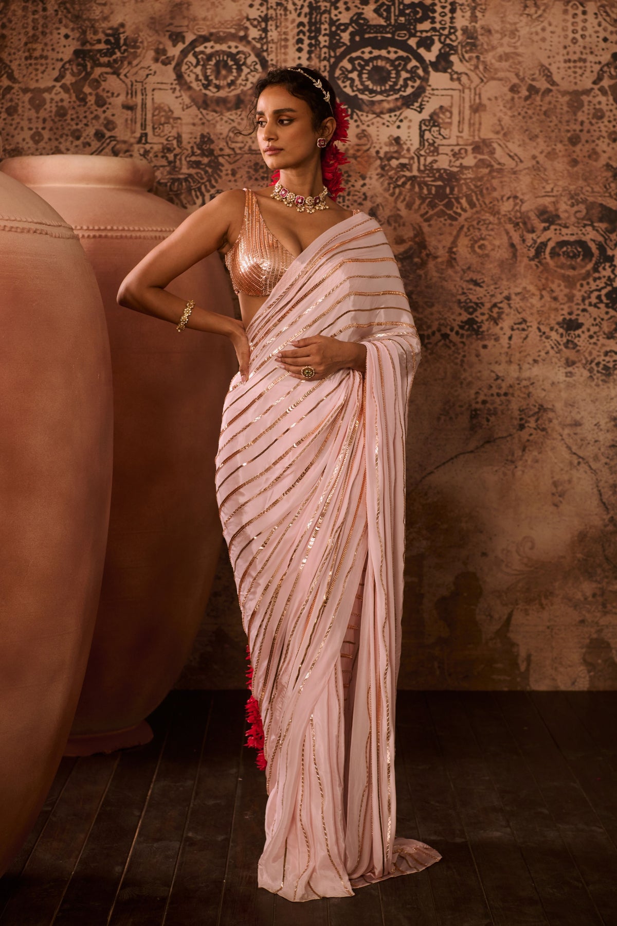 Baby Pink Embroidered Saree