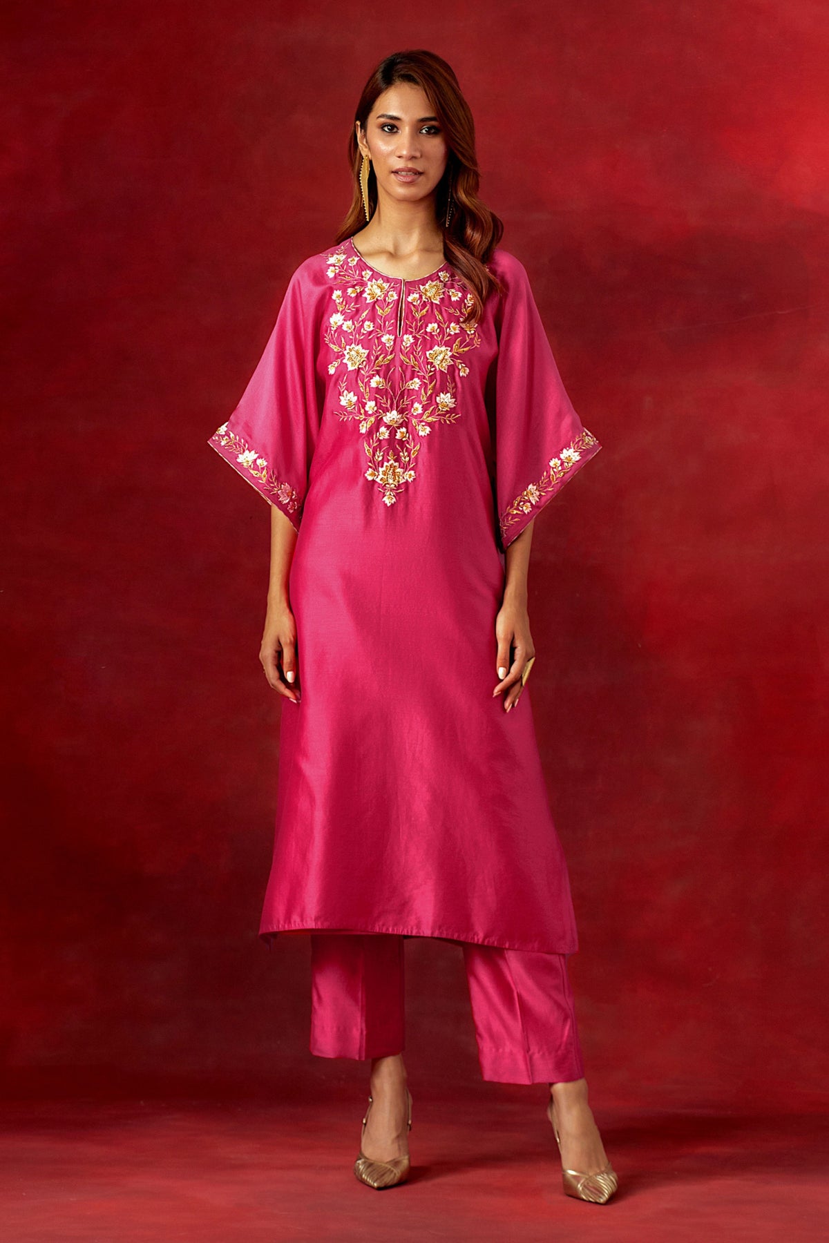 Fuchsia Embroidered Yoke Kurta Set