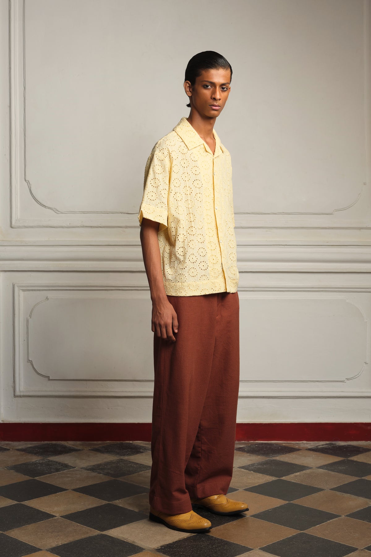 Flat front cotton trousers