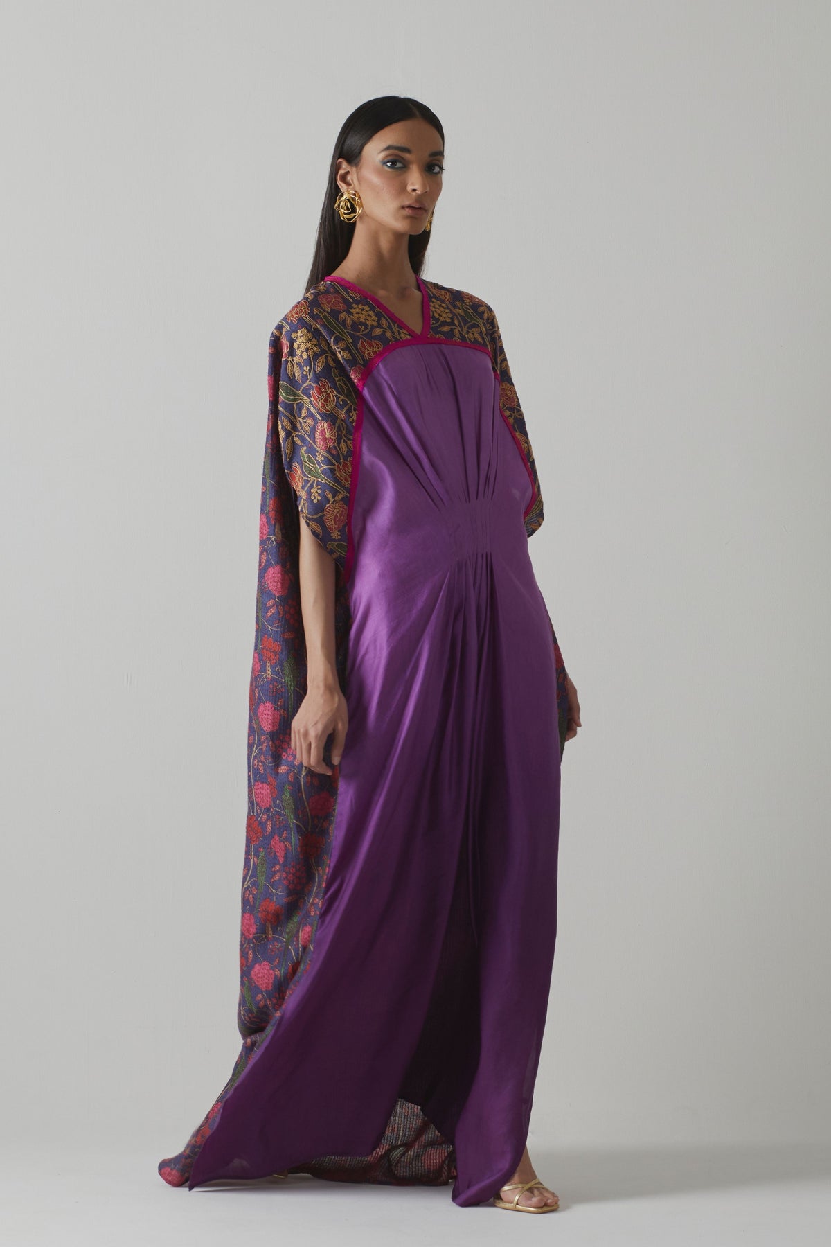 Purple Embellished Silk Kaftan