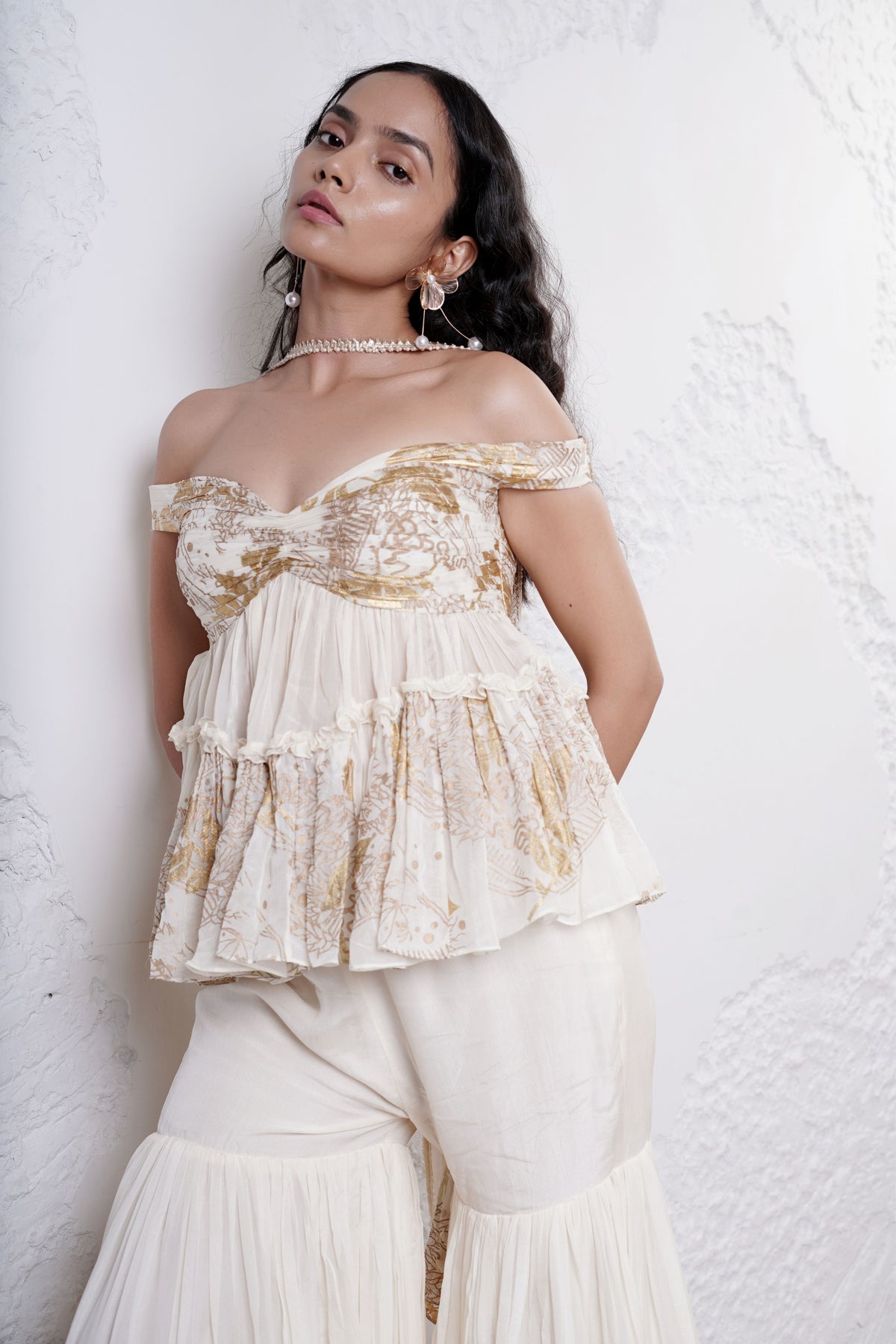 Ivory Offshoulder Sharara Set