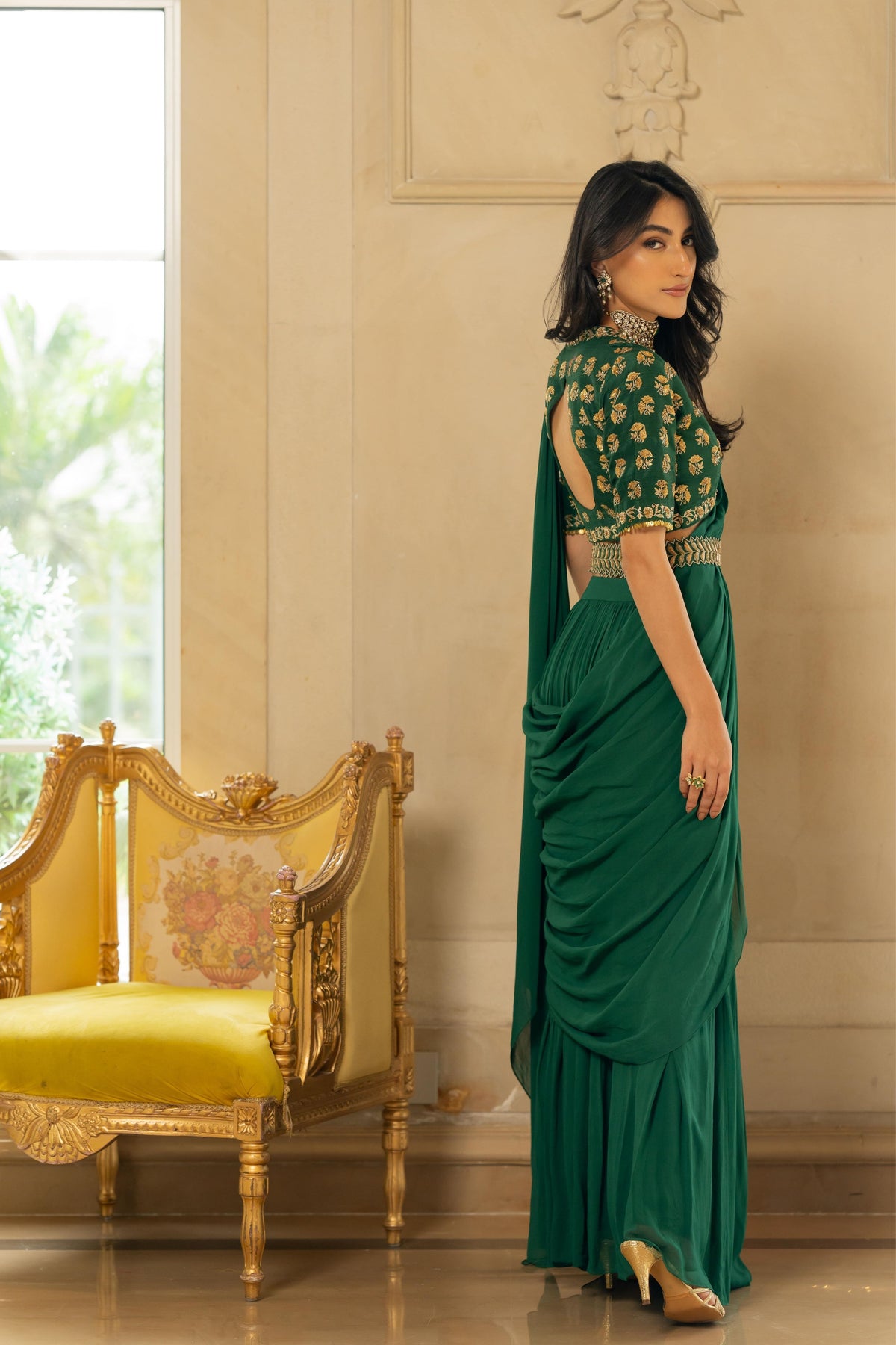 Emerald Green Antique Tone Saree Set