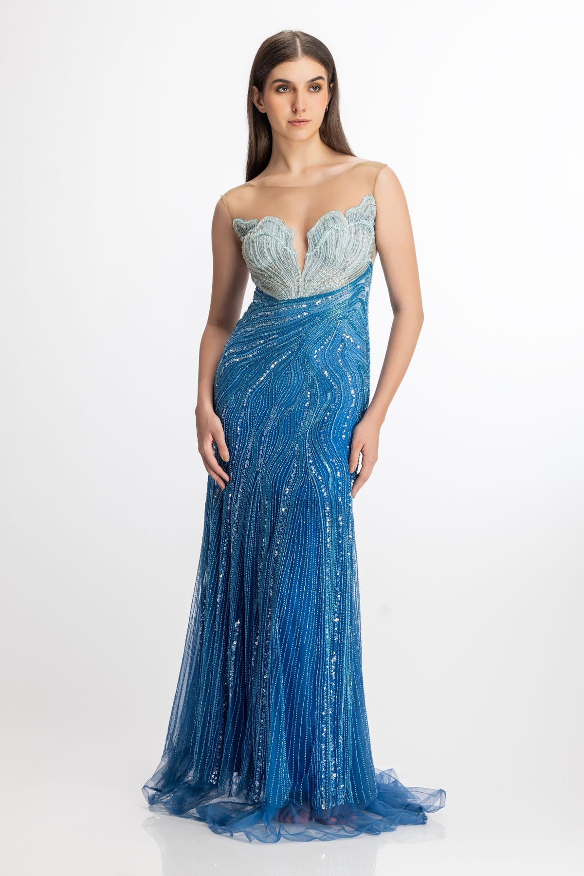 Blue Sheath Gown with Overskirt