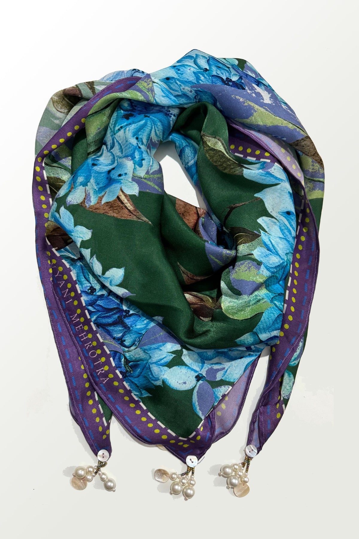 Blue Hydrangea Satin Scarf