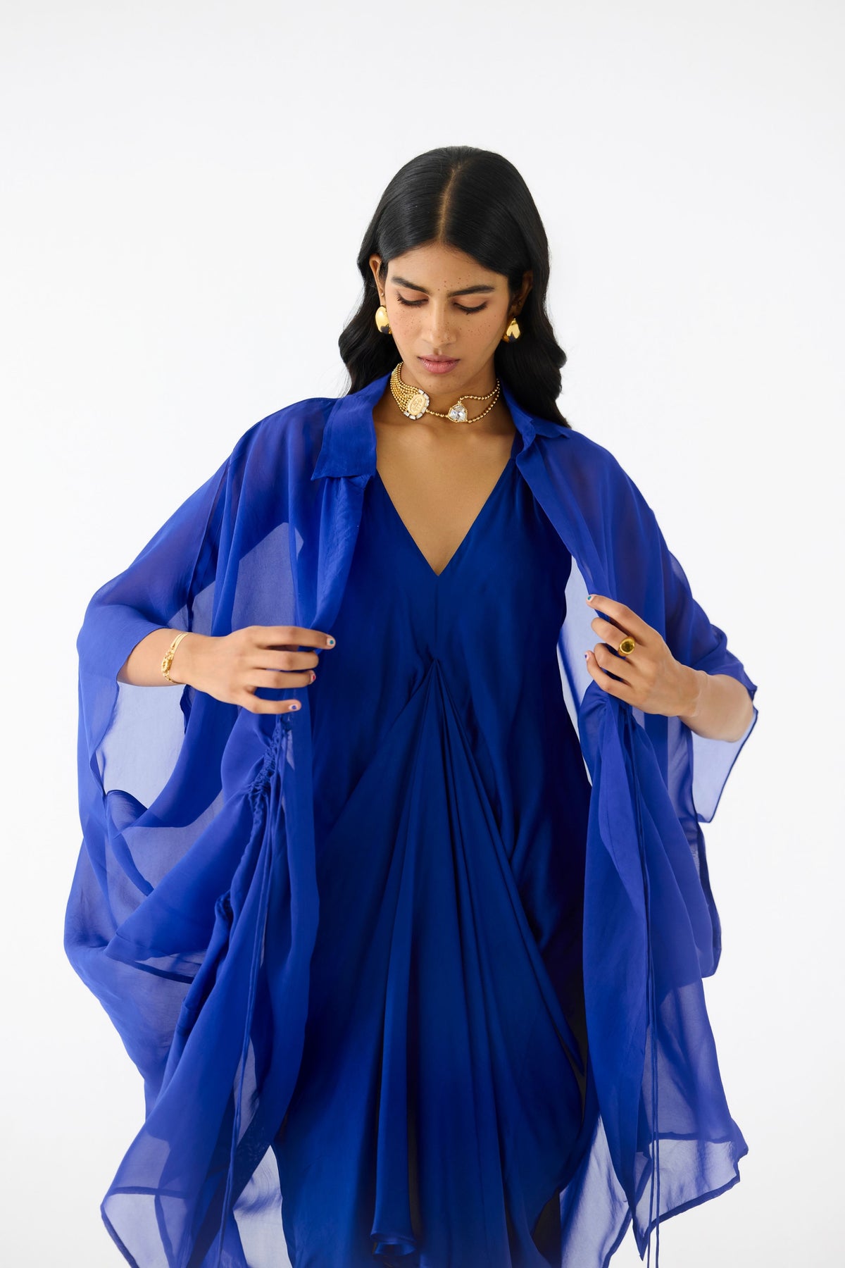 Royal Midi Dress With Organza Cape