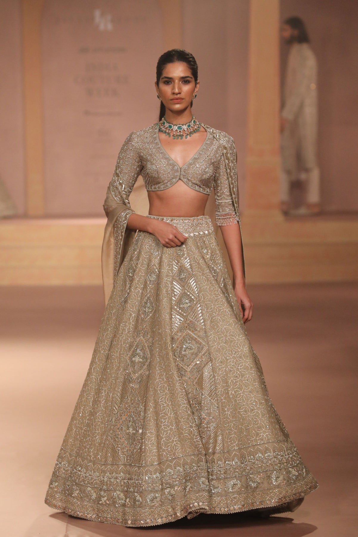 Beige Gold Lehenga Set