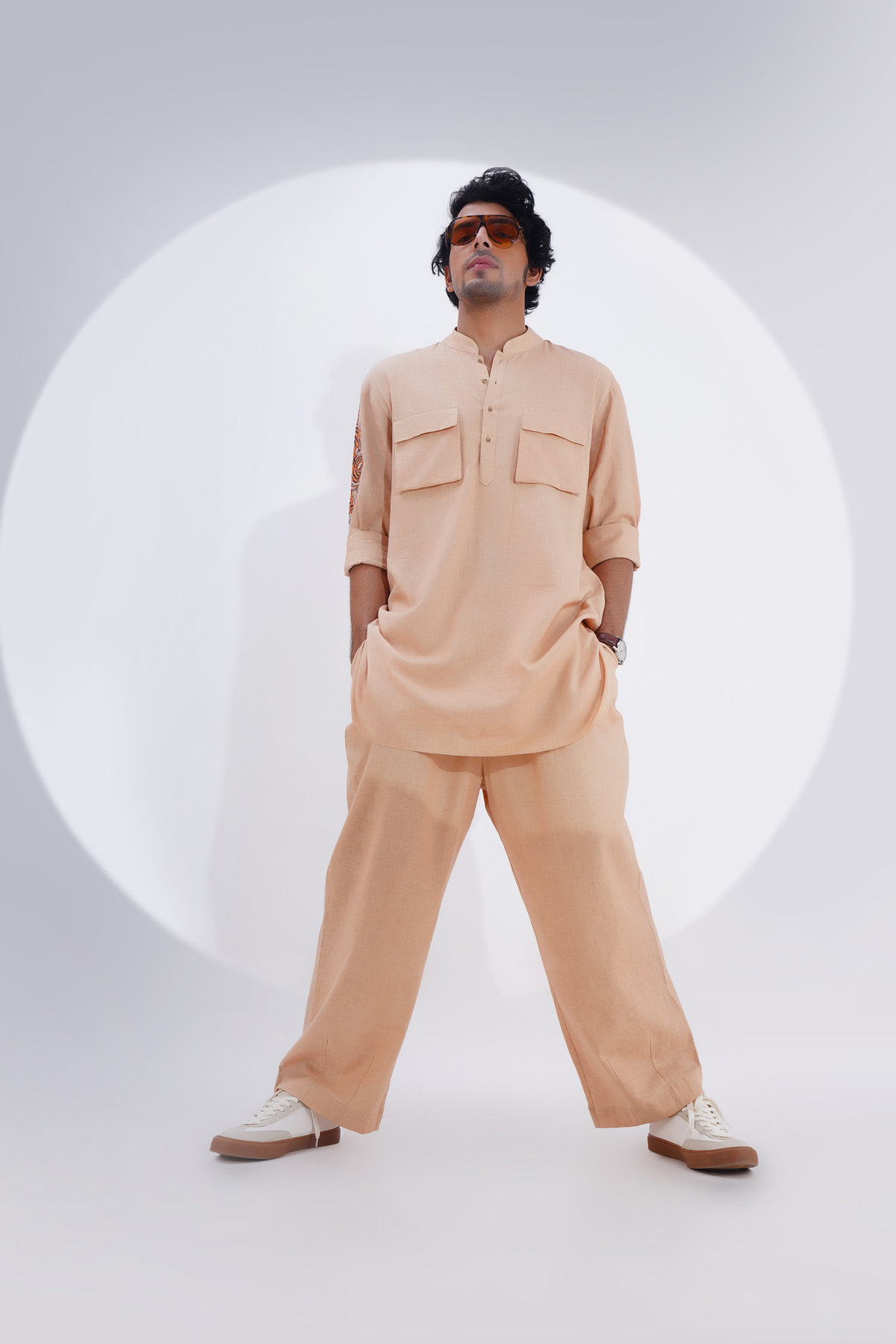 Beige Linen Kurta Set