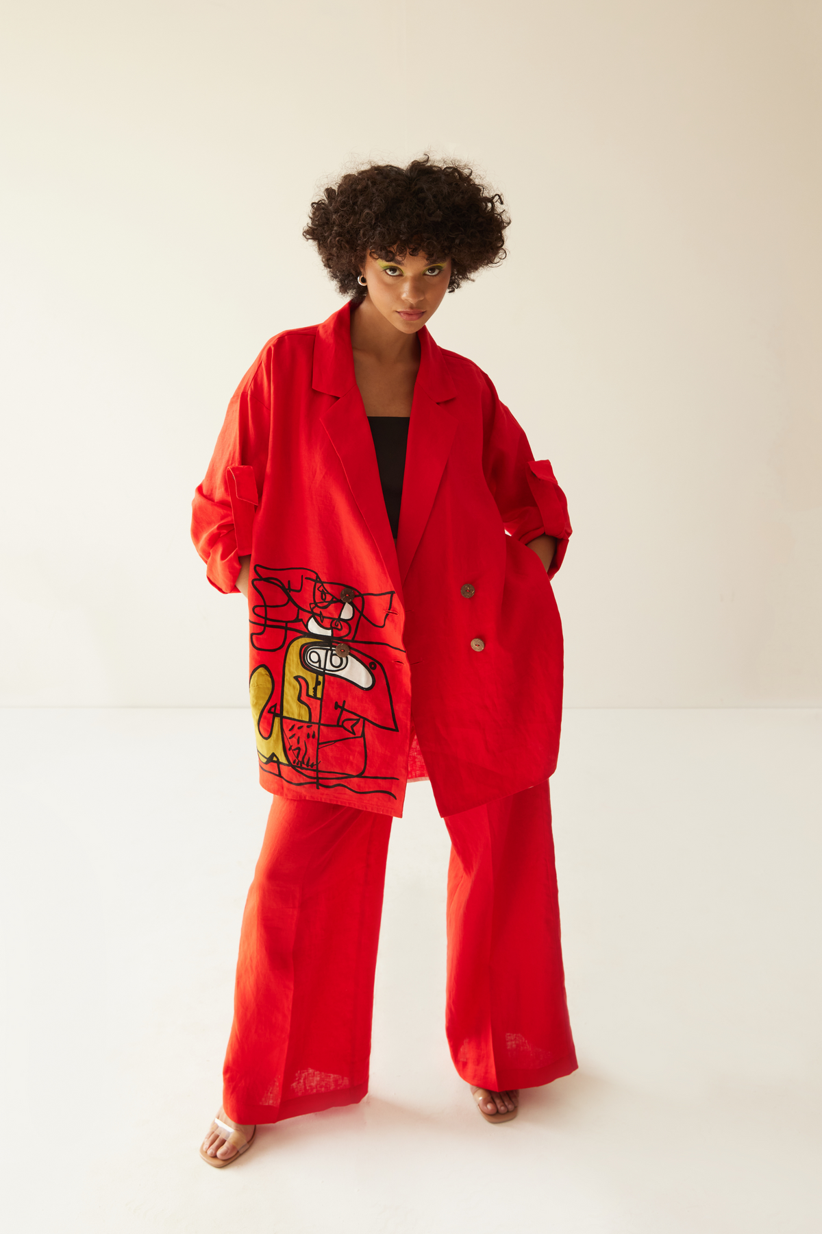 Red Linen Oversized Co-ord Set