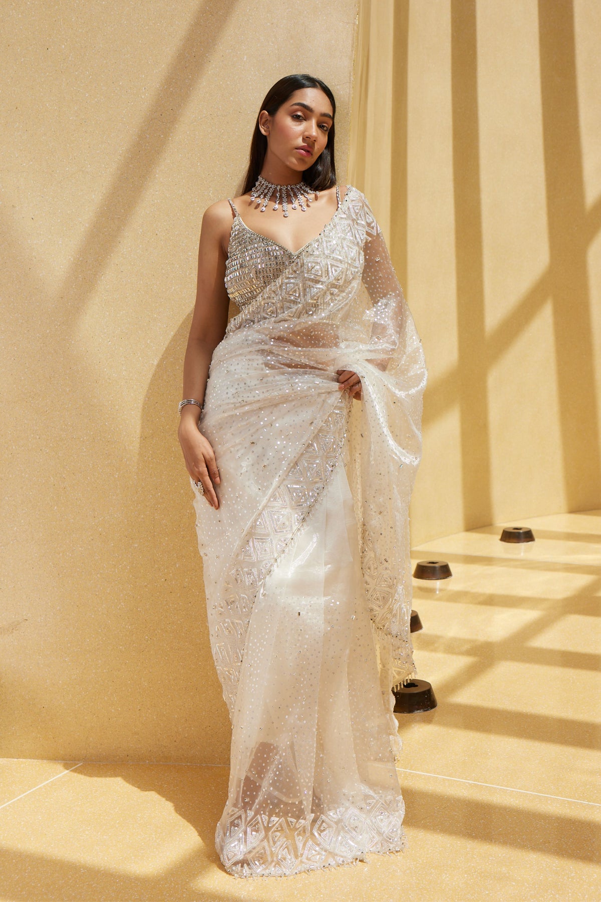 Stone Embellished Tissue Saree