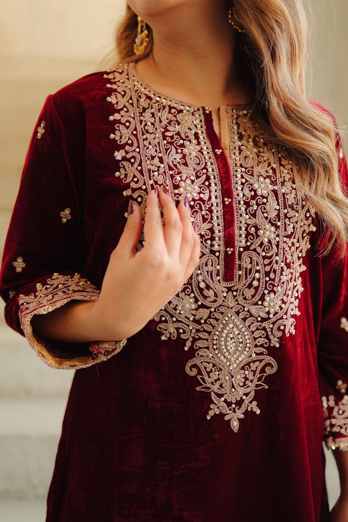 Naima Short Maroon Kurta Set