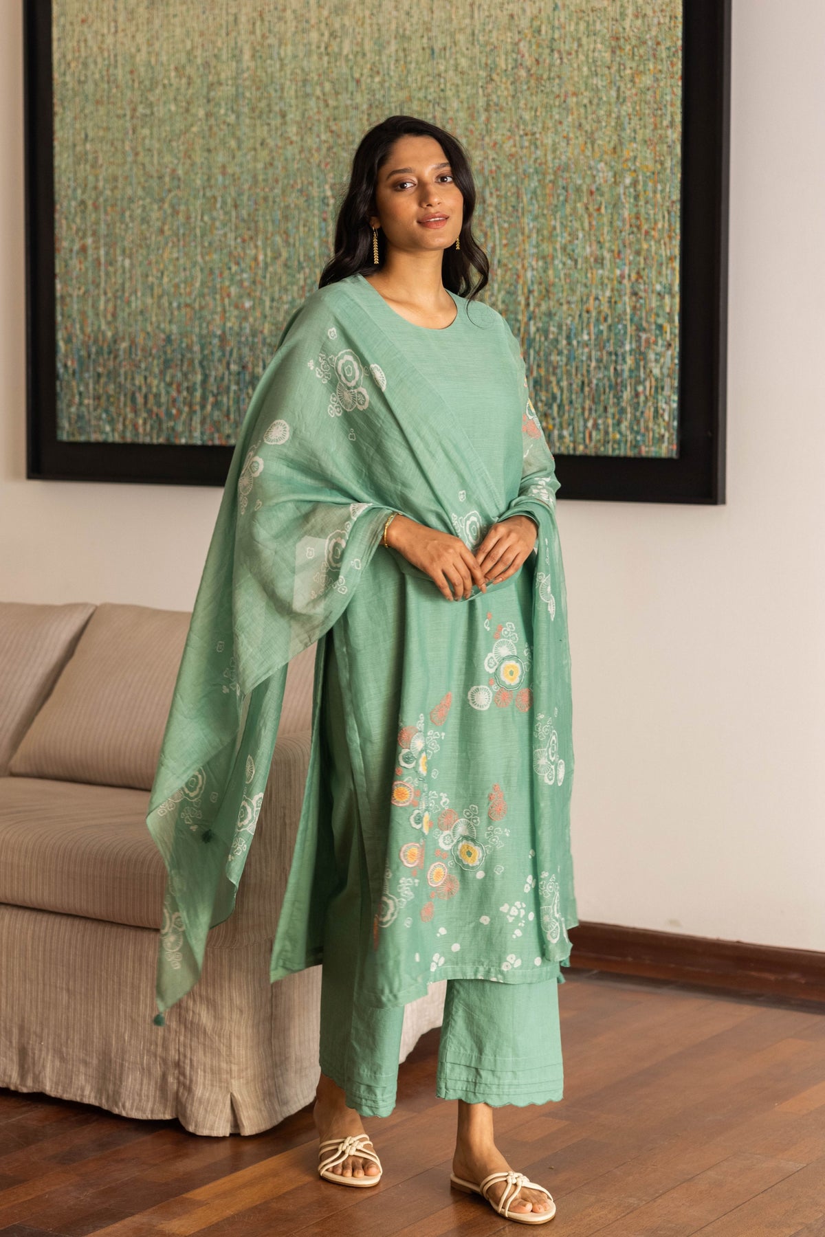 Mint Floral Kurta Set