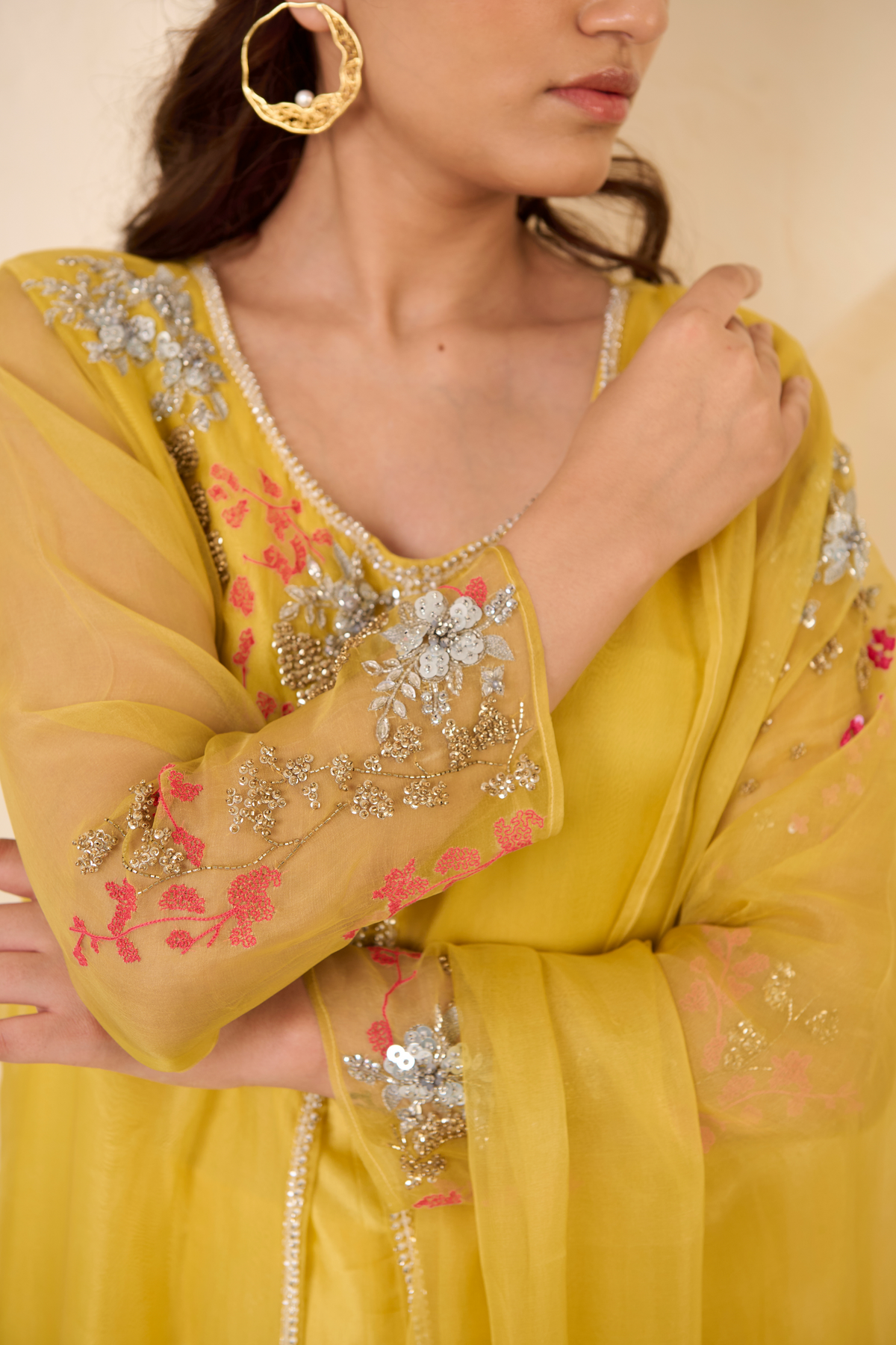 Yellow Organza Kurta Set