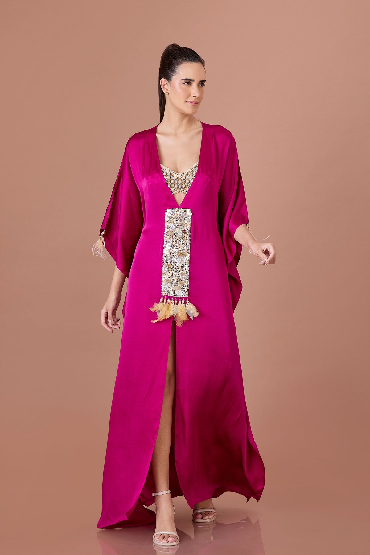 Jamun Kaftan With Gold Sequins