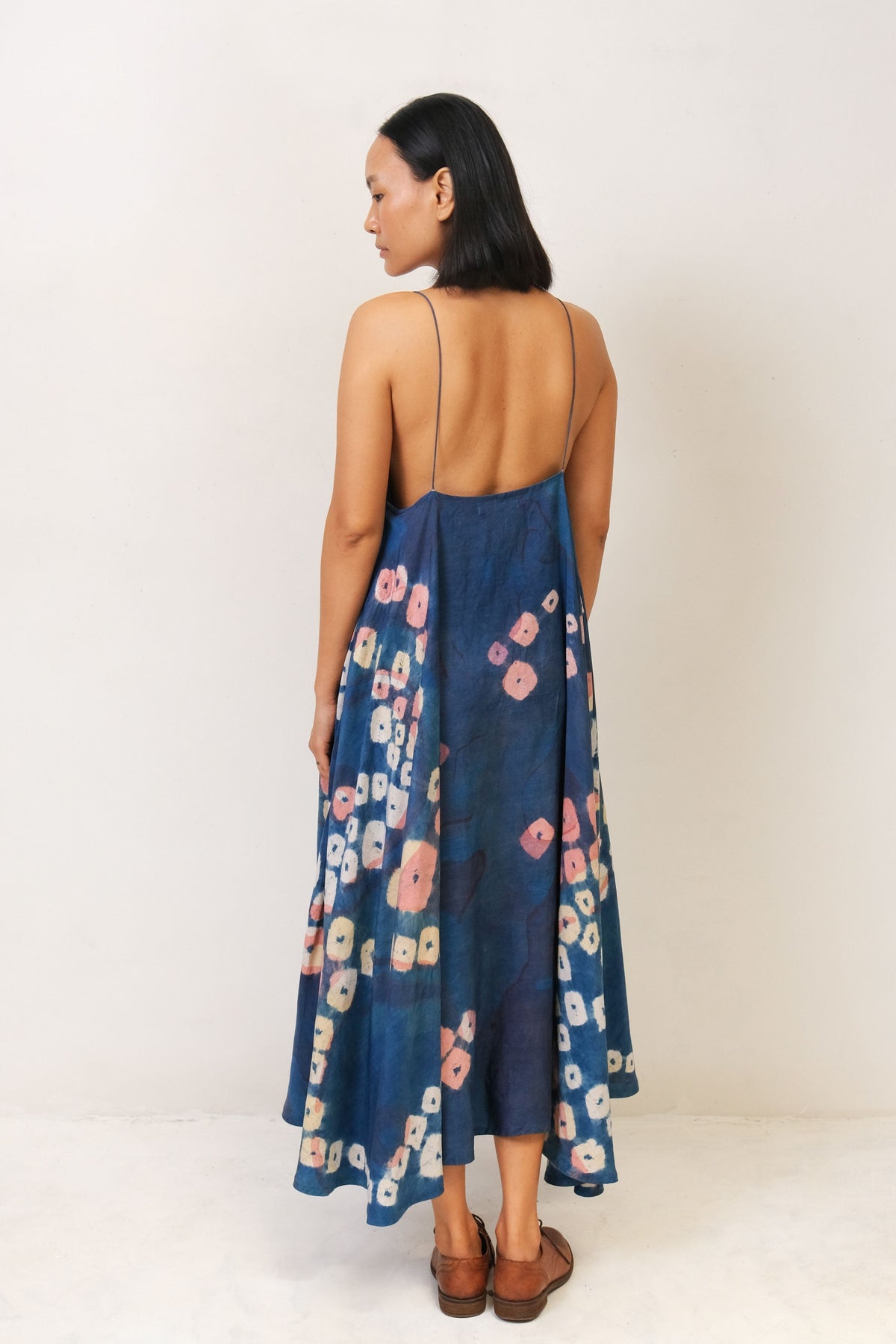 Indigo Screenprinted Silk Dress