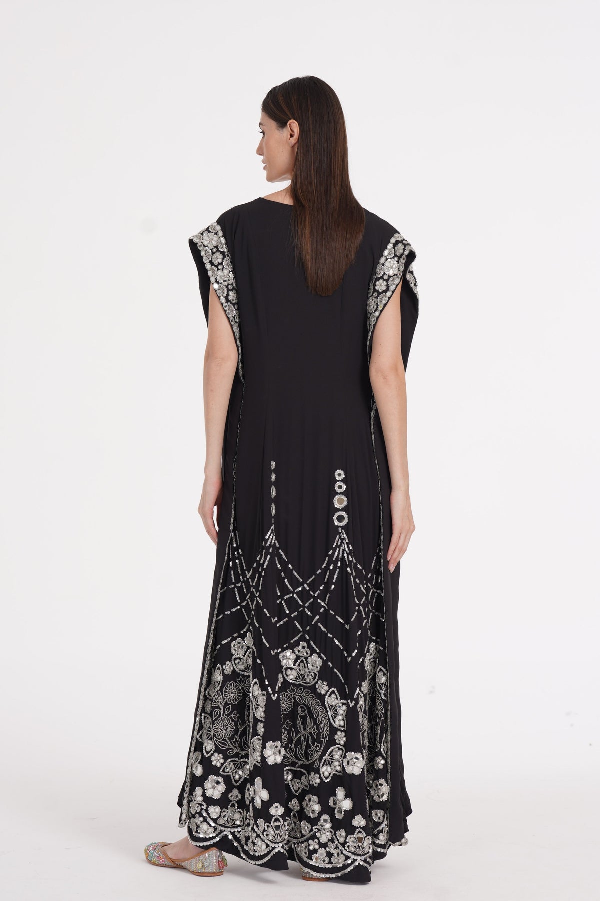 Charcoal Black Hand Embroidered Kaftan