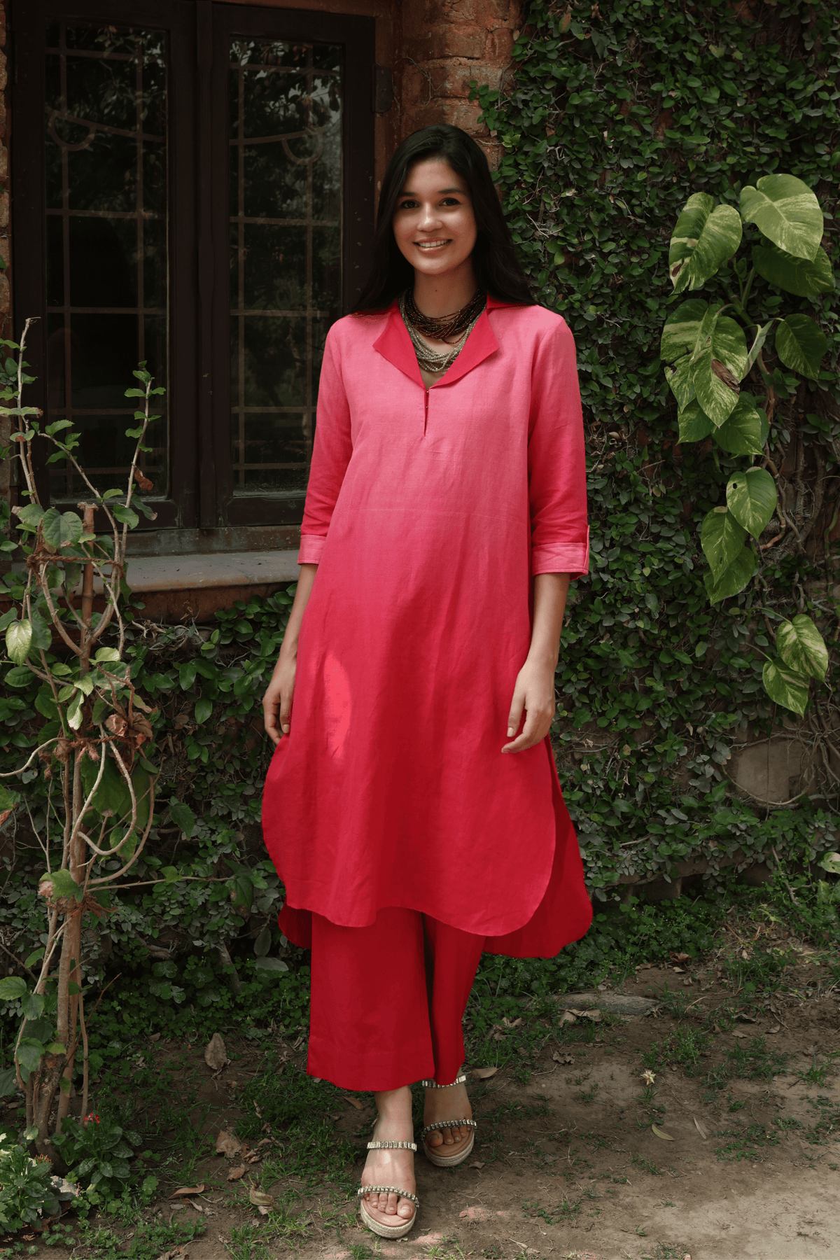 Coral Pink Ombre Kurta And Pant