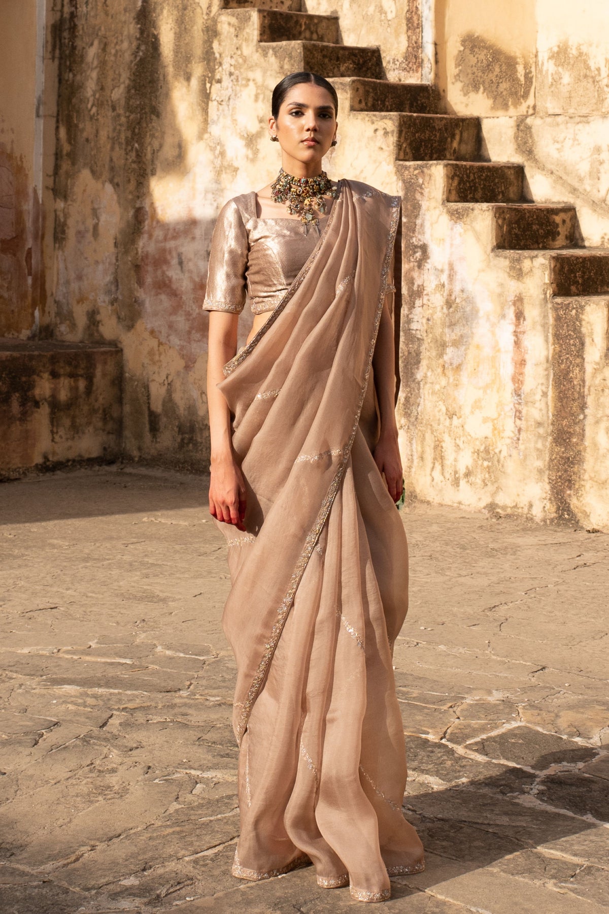 Sand Beige Saree Set