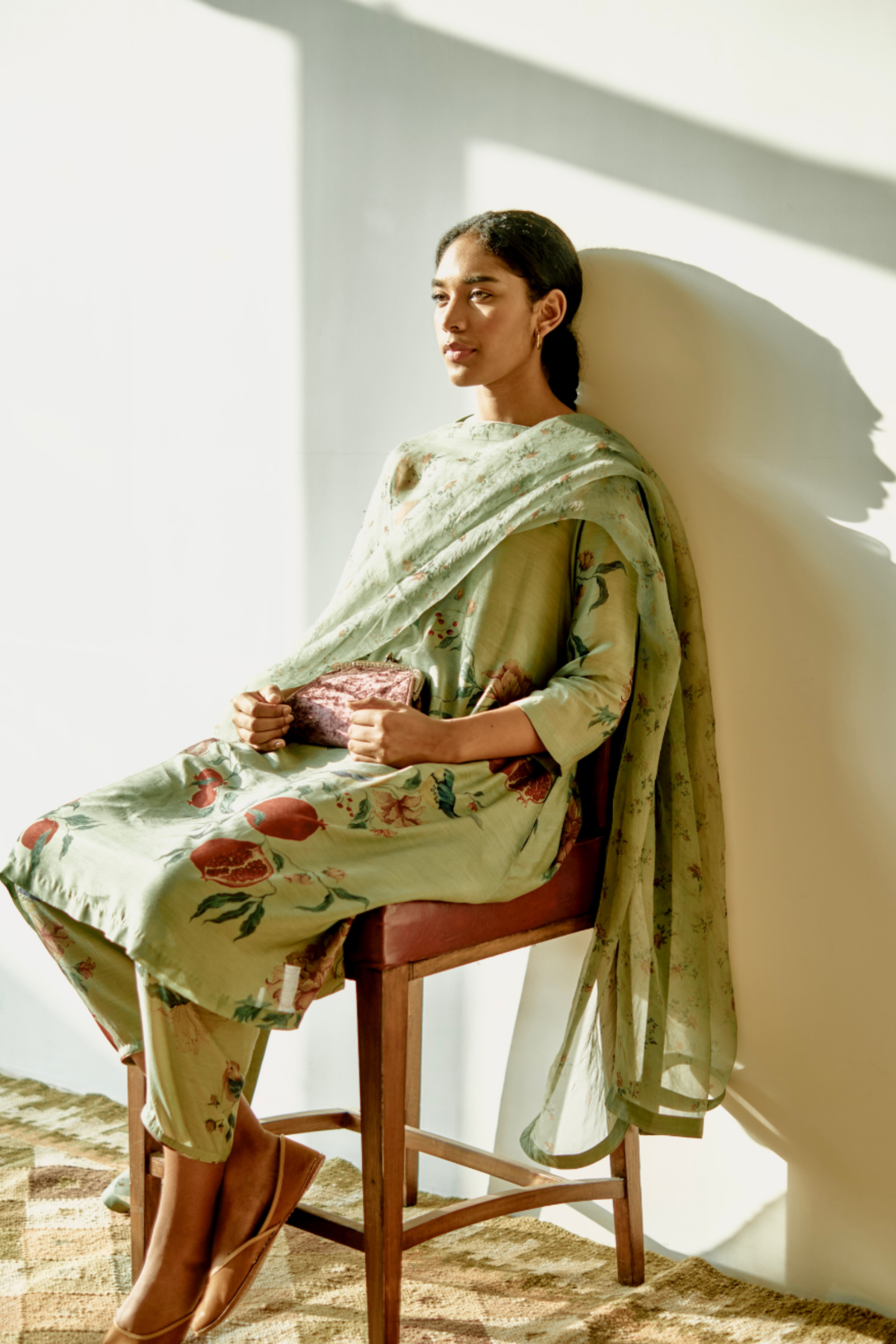 Bloome Sage Green Set With Dupatta