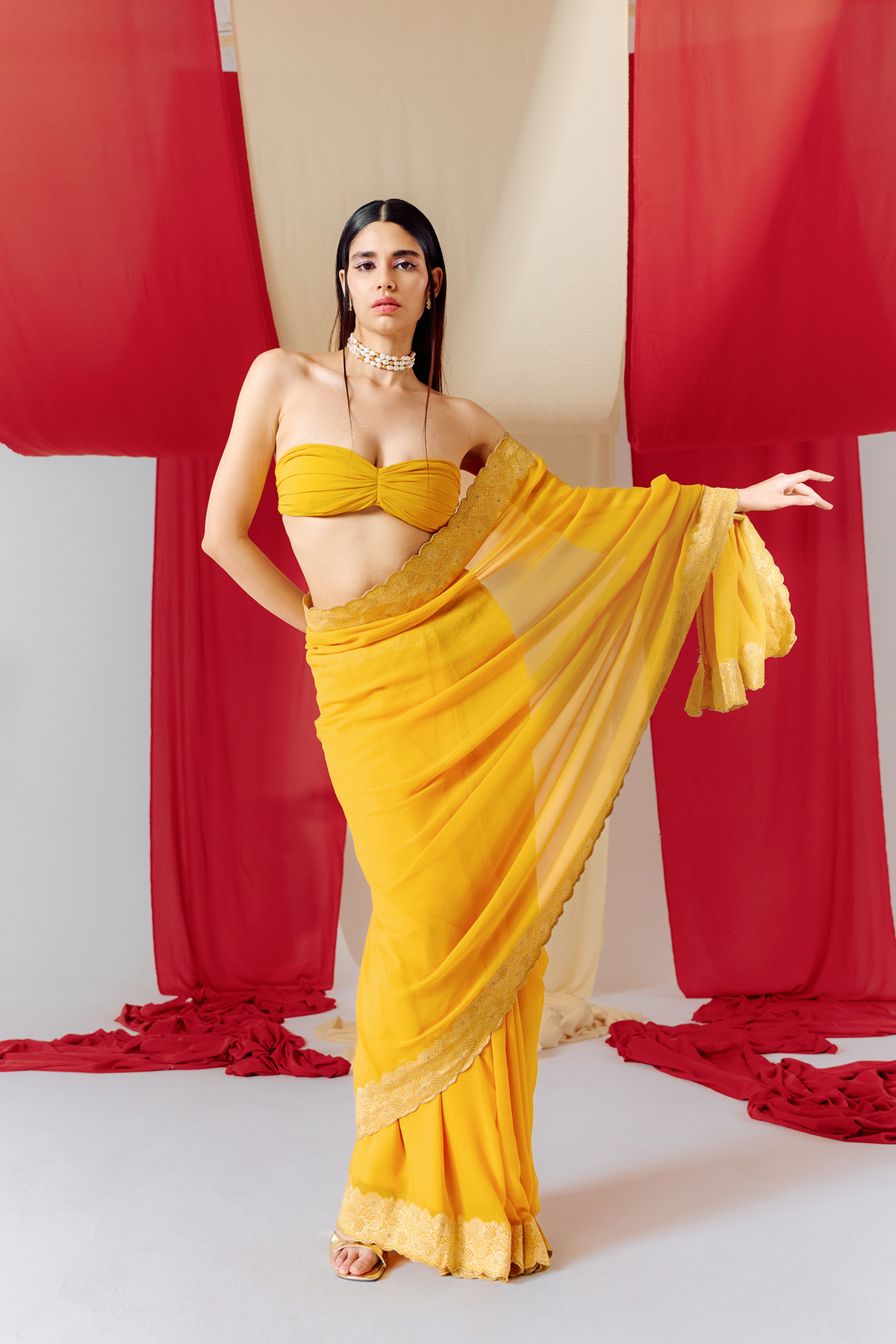 Handwoven Yellow Georgette Saree