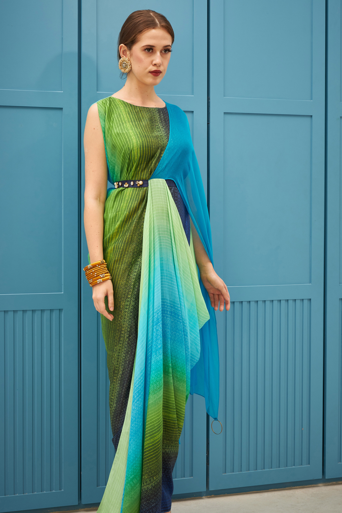 Draped Gown With Attached Belt