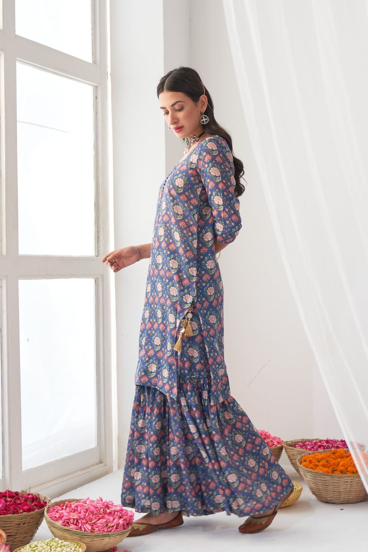 Blue Peony Kurta Sharara