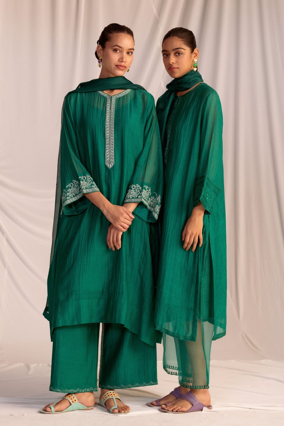 Green Embroidered Tunic &amp; Trouser Set