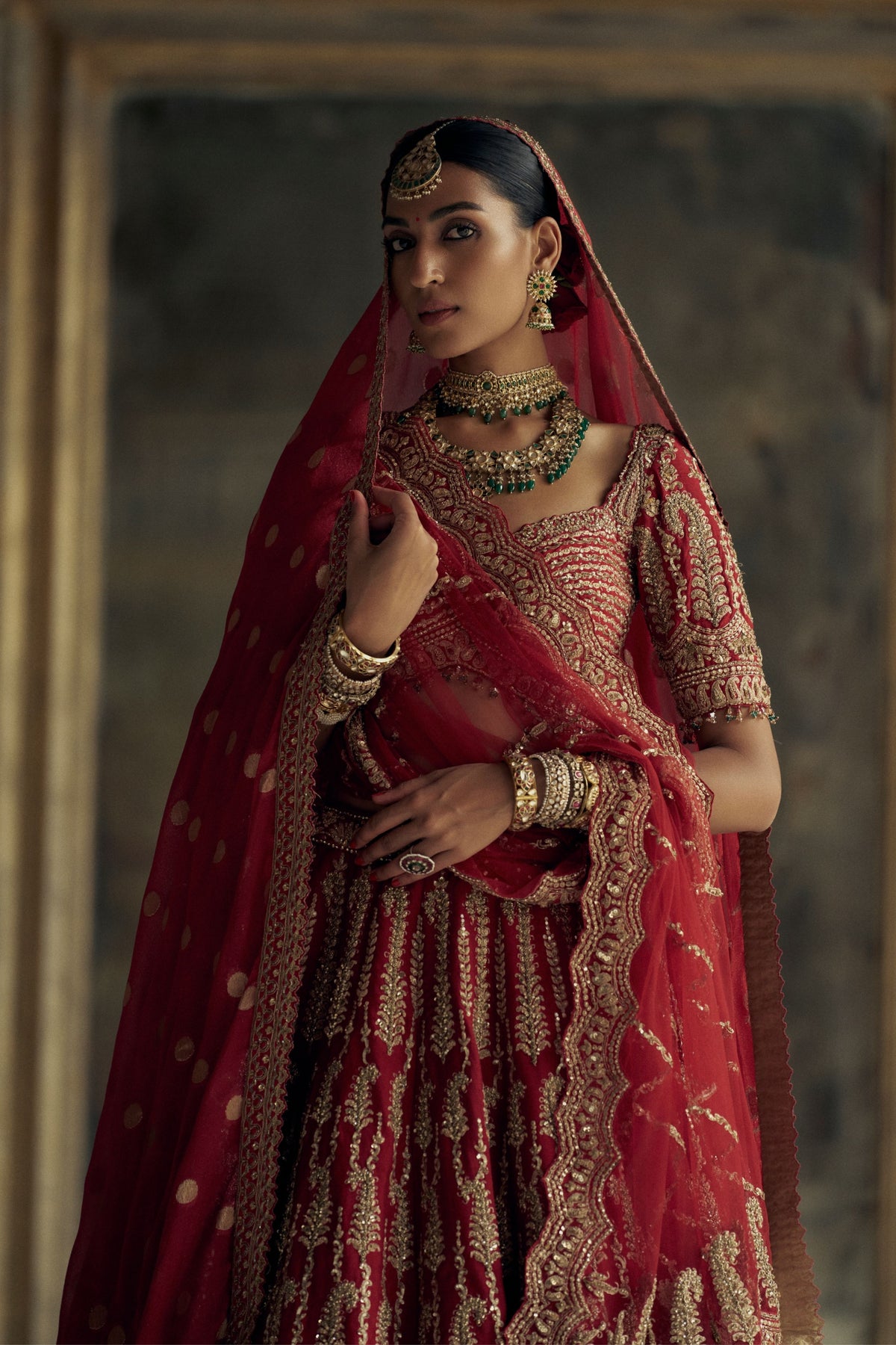 Red Beadwork Lehenga Choli Set