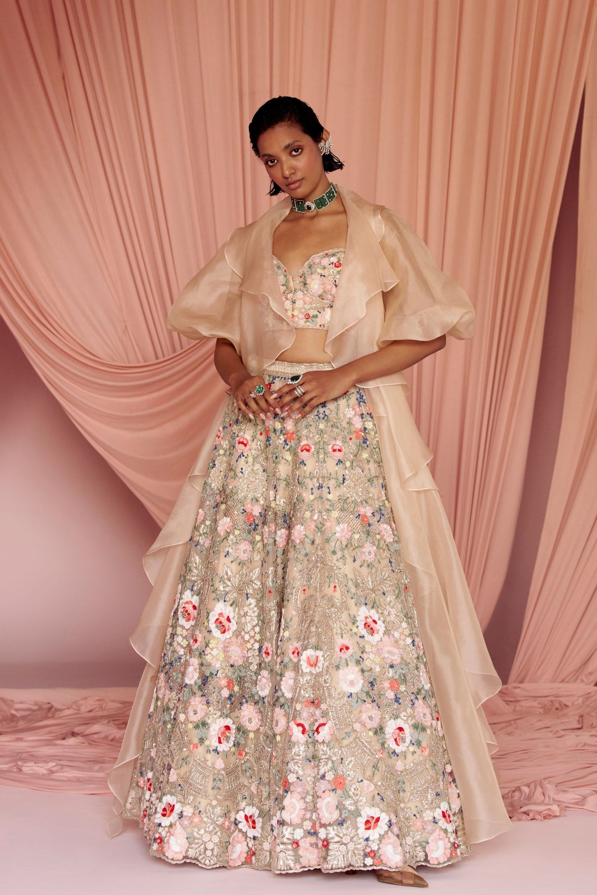 Miera Ecru-multicolored Lehenga Set