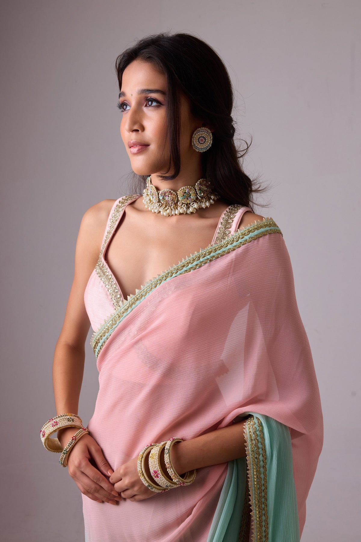 Silk Chiffon Ombre Saree and Gota Borders