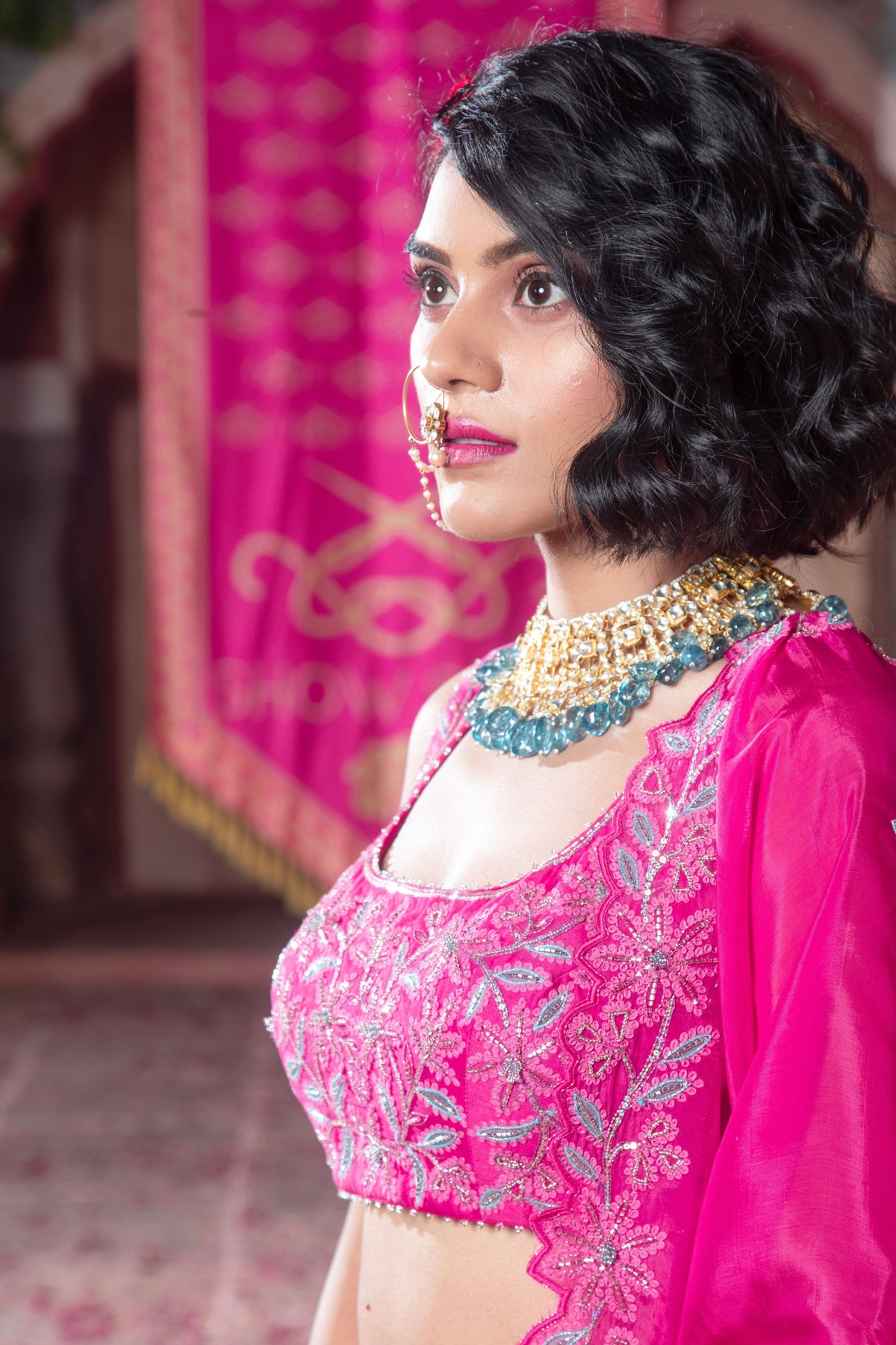 Hot Pink Embroidered Lehenga Set