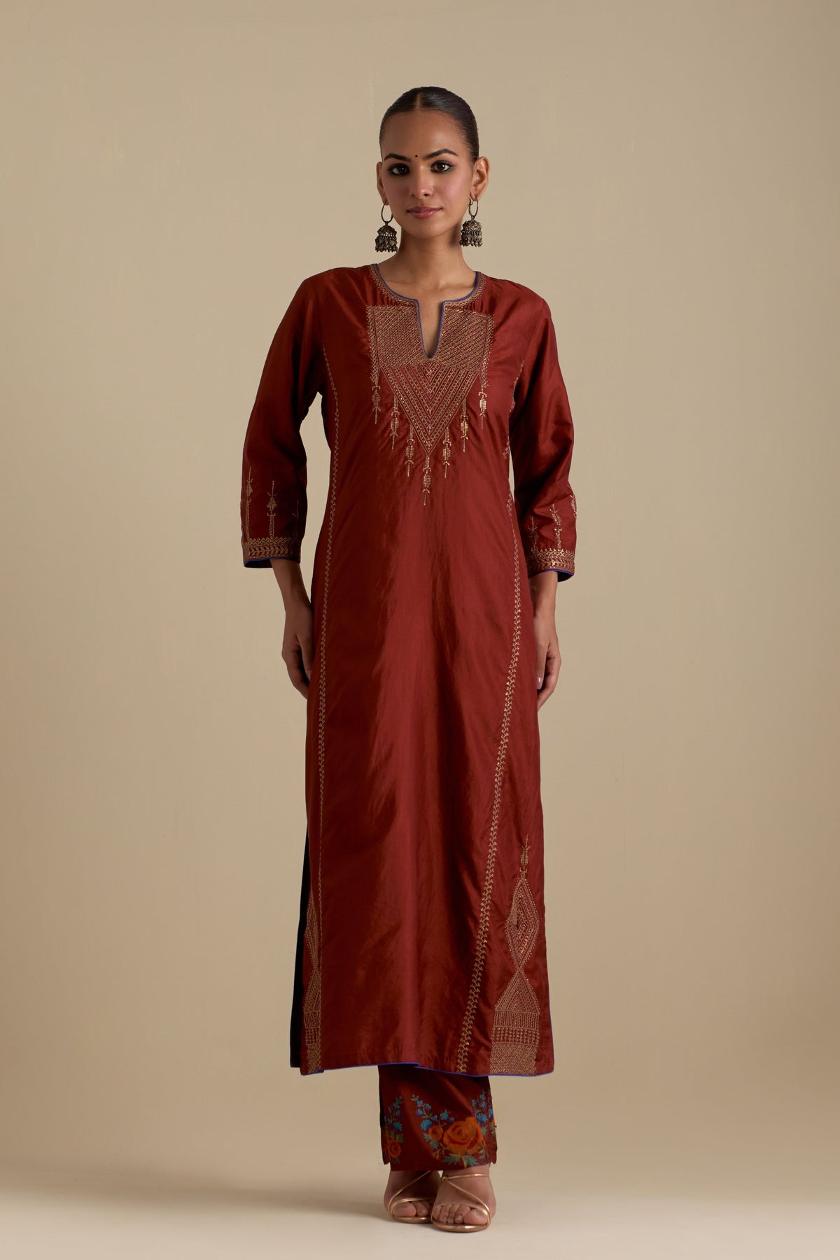 Maroon Silk Straight Kurta Set