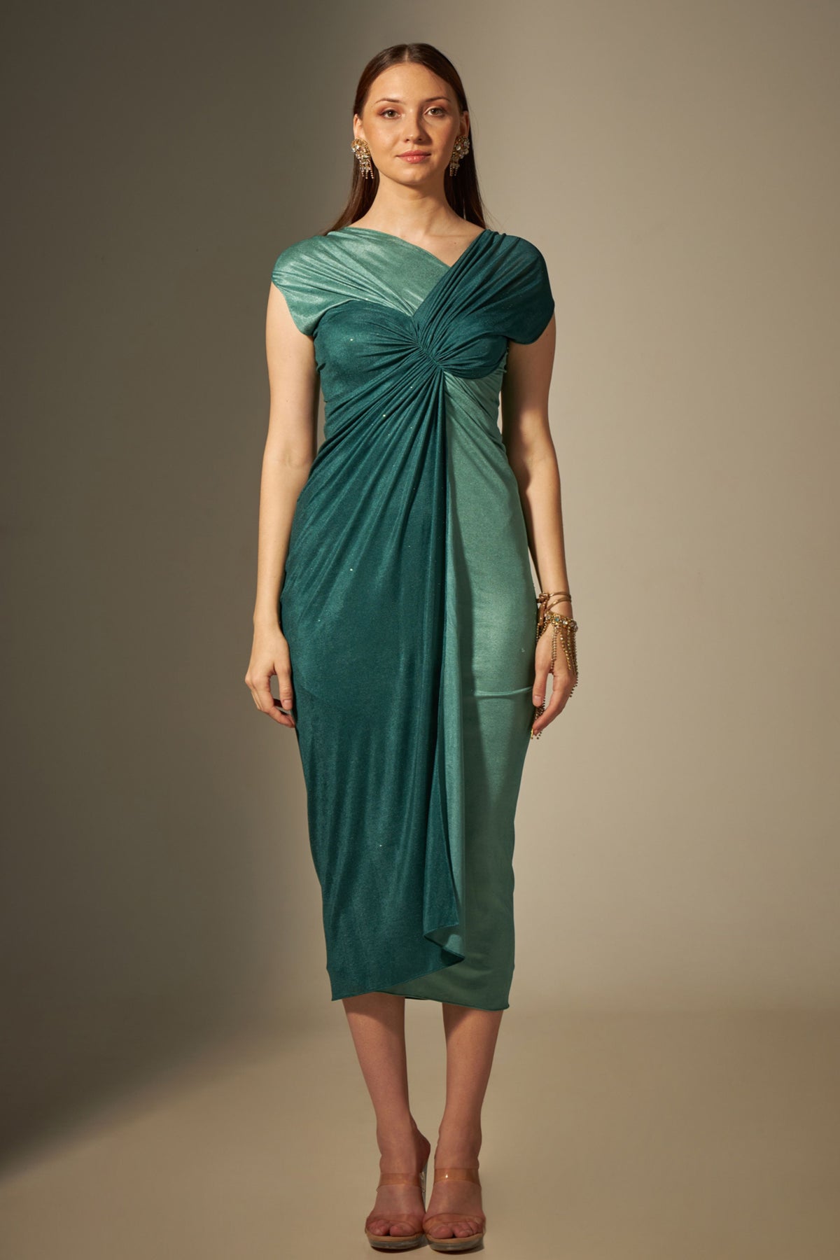 Green Stretch Draped Dress