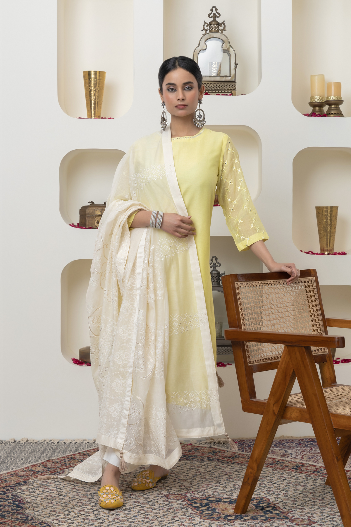 Yellow Mirror Work Kurta Set