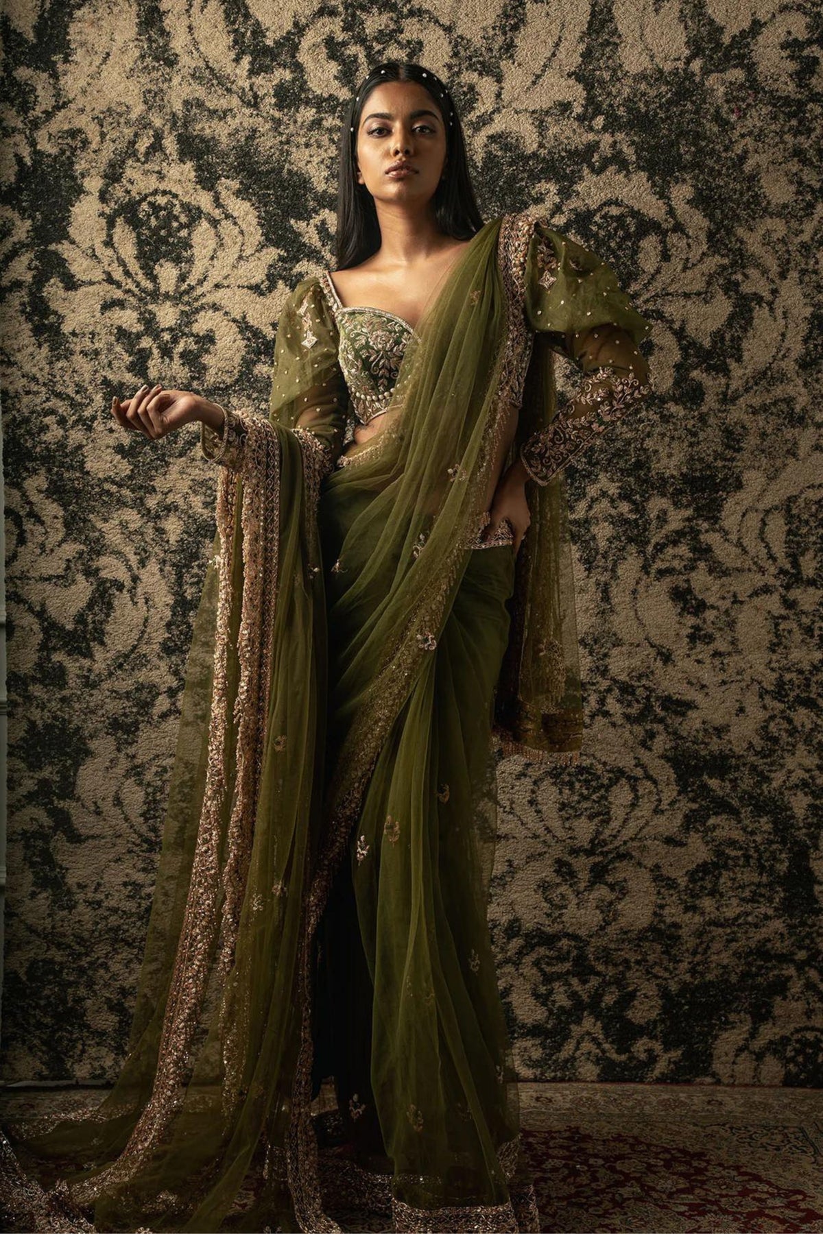 This Olive Green Saree