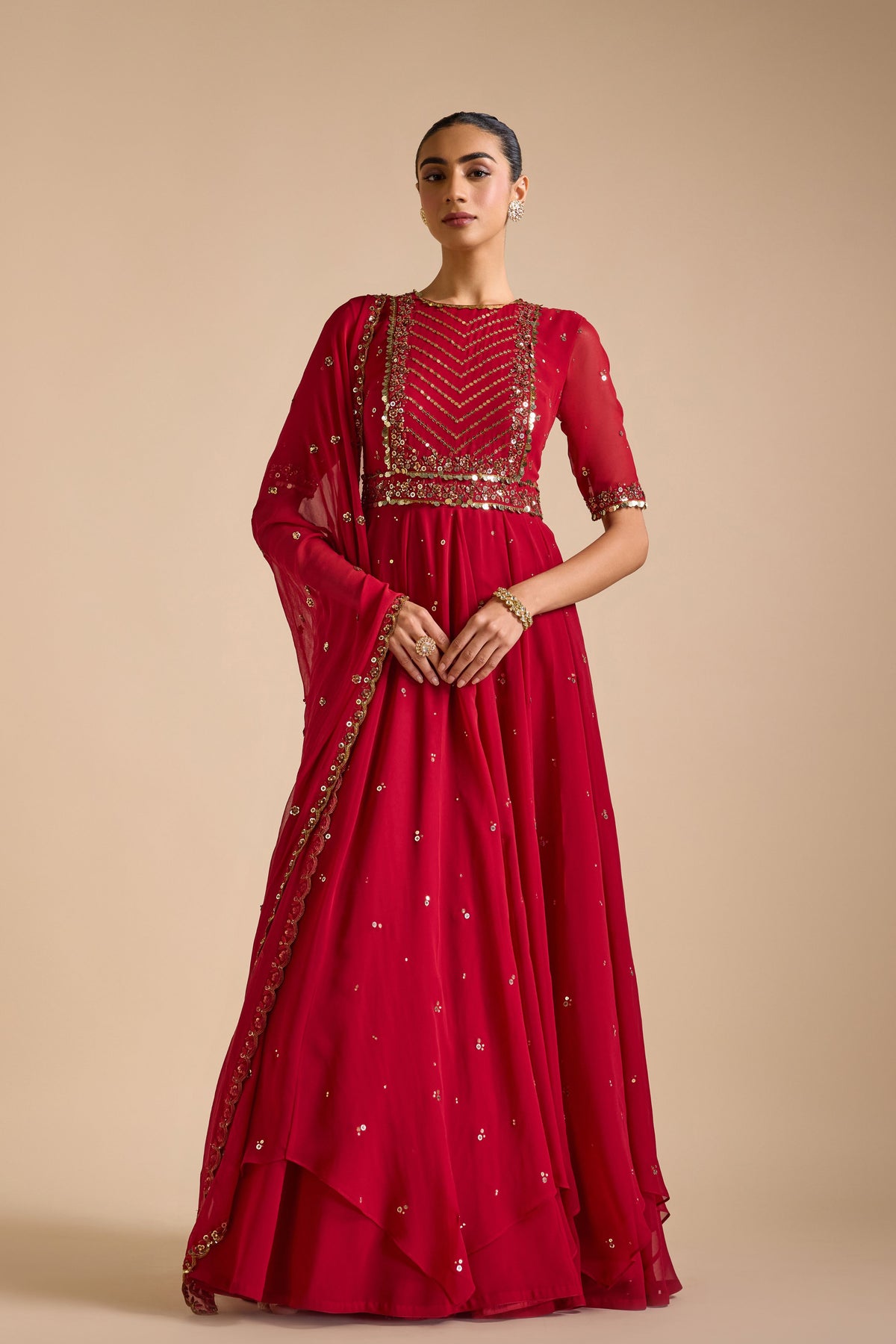 Red Anarkali Set