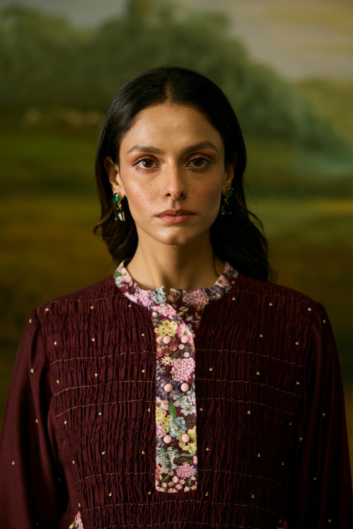 Crimson Smocked Top