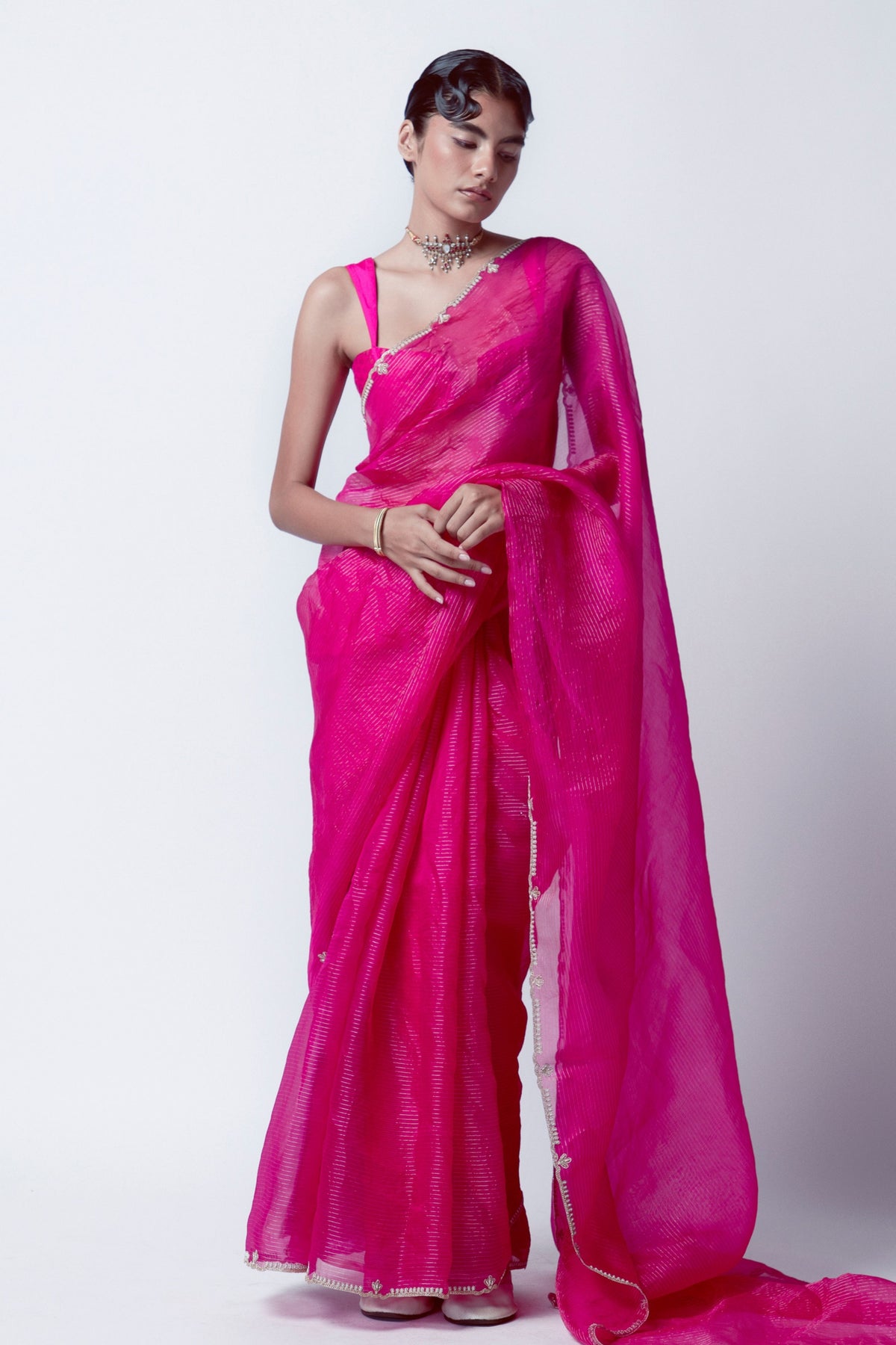 Handwoven Crimson Pink Organza Saree