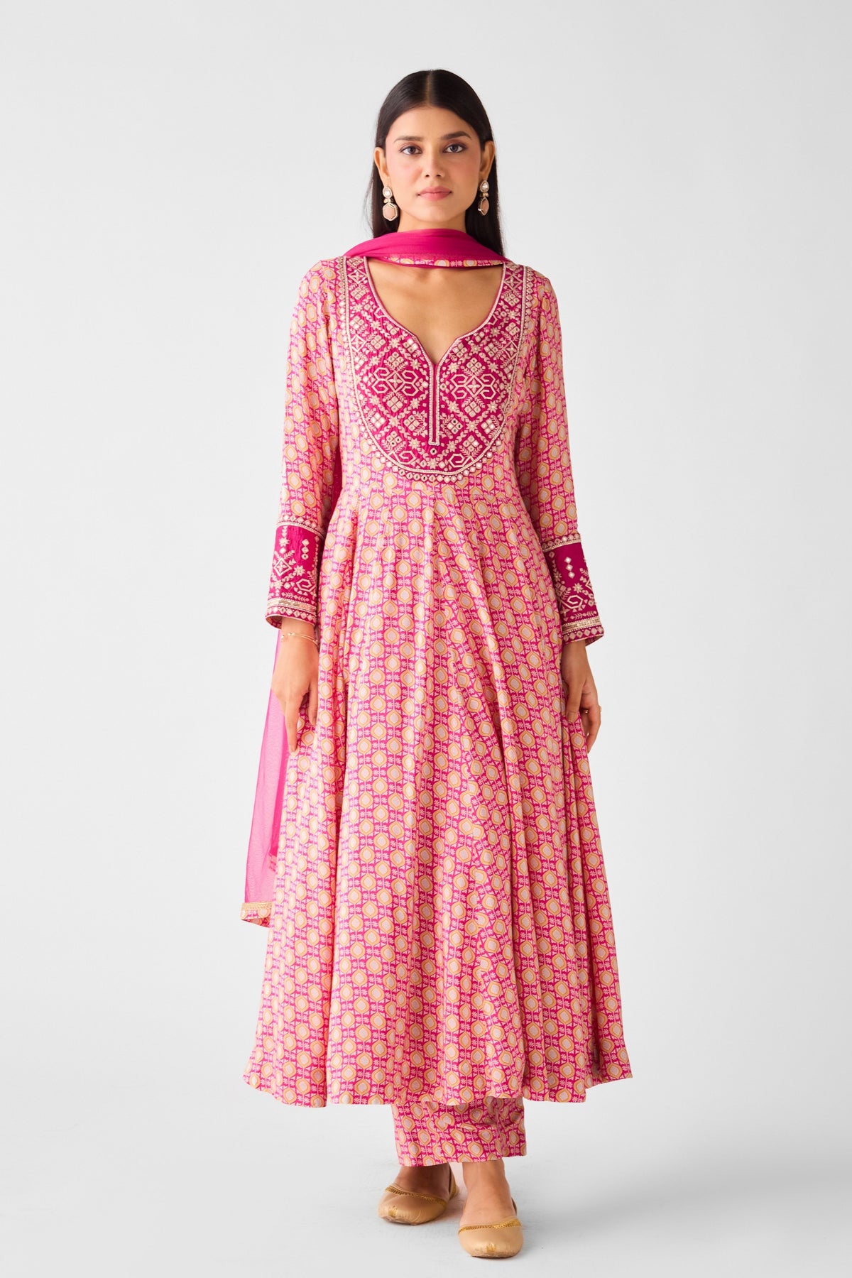 Rani Pink Chinon Anarkali Set