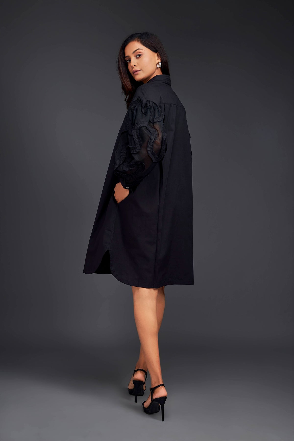 Black Pleated Shirt Dress