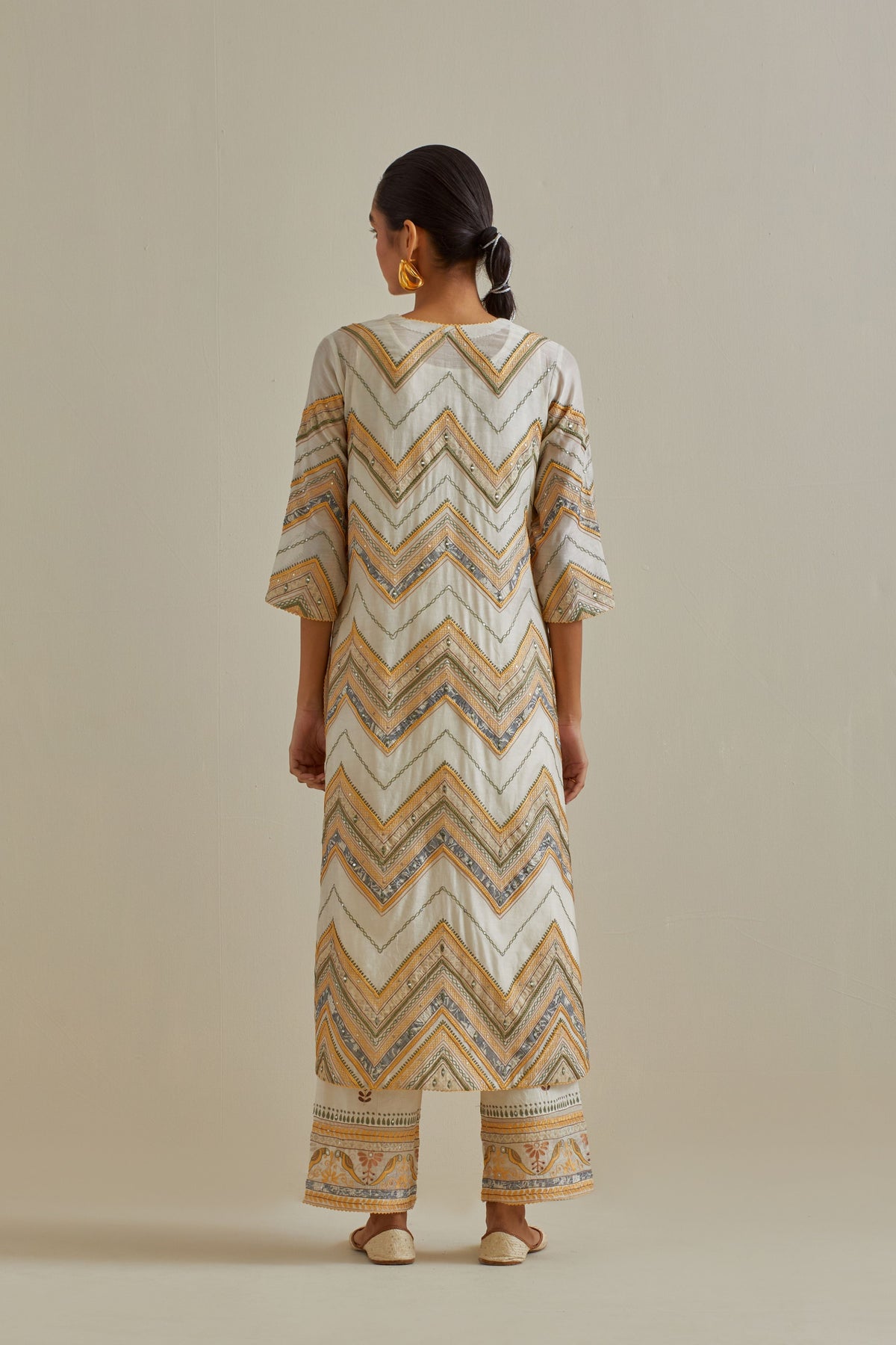 Yellow Chevron Pattern Kurta Set